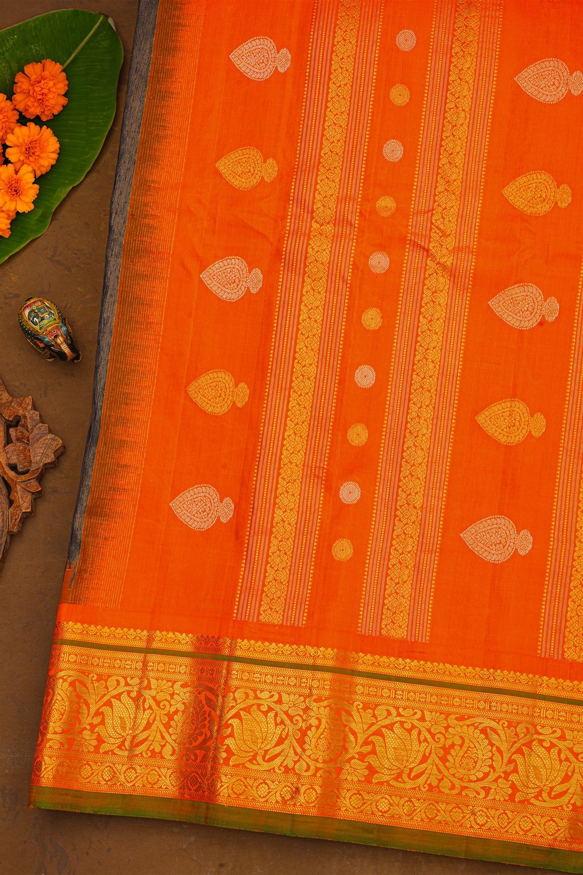 Gadwal Silk Charcoal Grey Saree With Temple Border