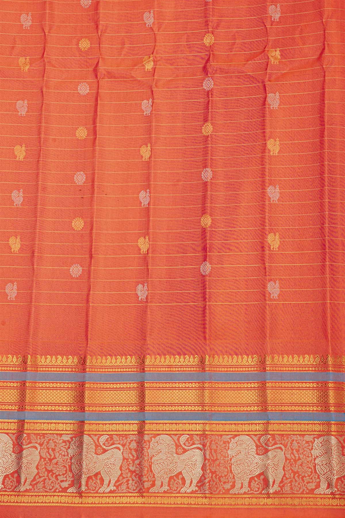 Gadwal Silk Rani Pink Saree With Diamonds In Zari With Lion Motifs Border