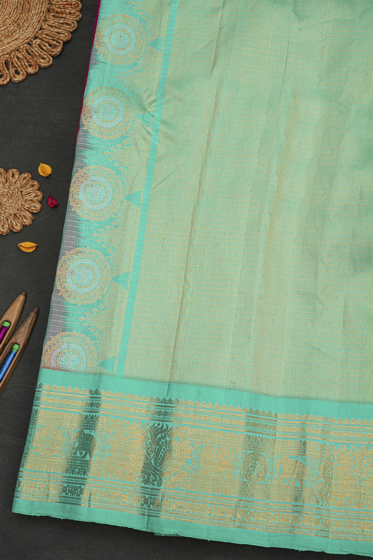 Gadwal Silk Rani Pink Saree With Florals And Animal Motif Body