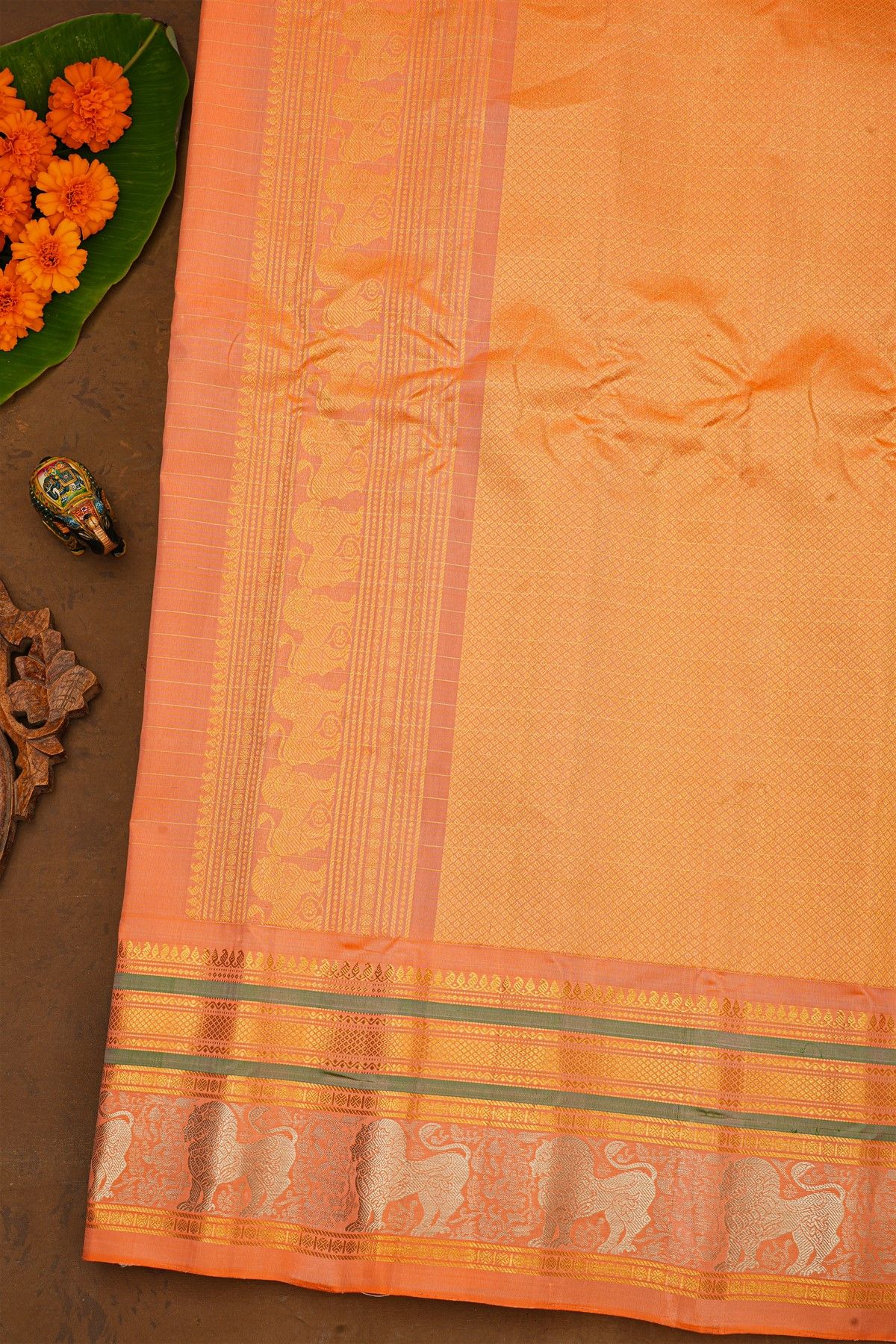 Gadwal Silk Midnight Blue Saree With Diamonds In Zari With Lion Motifs Border