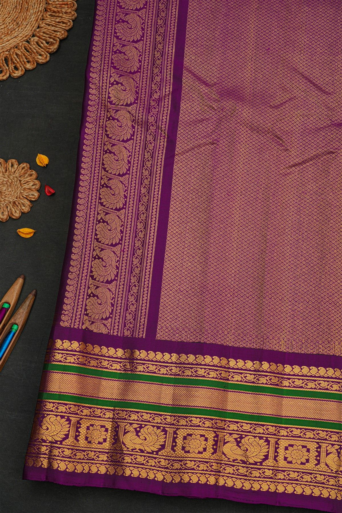 Gadwal Silk Yellow Saree With Peacock And Floral Buttis Body