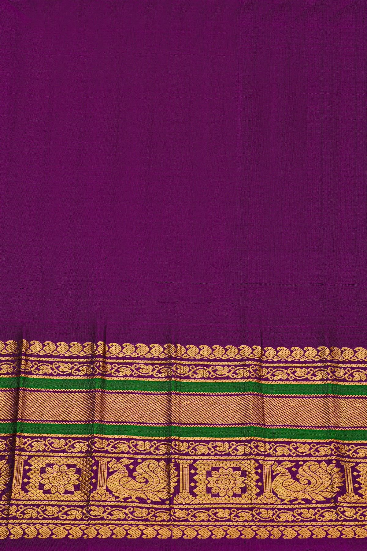 Gadwal Silk Yellow Saree With Peacock And Floral Buttis Body