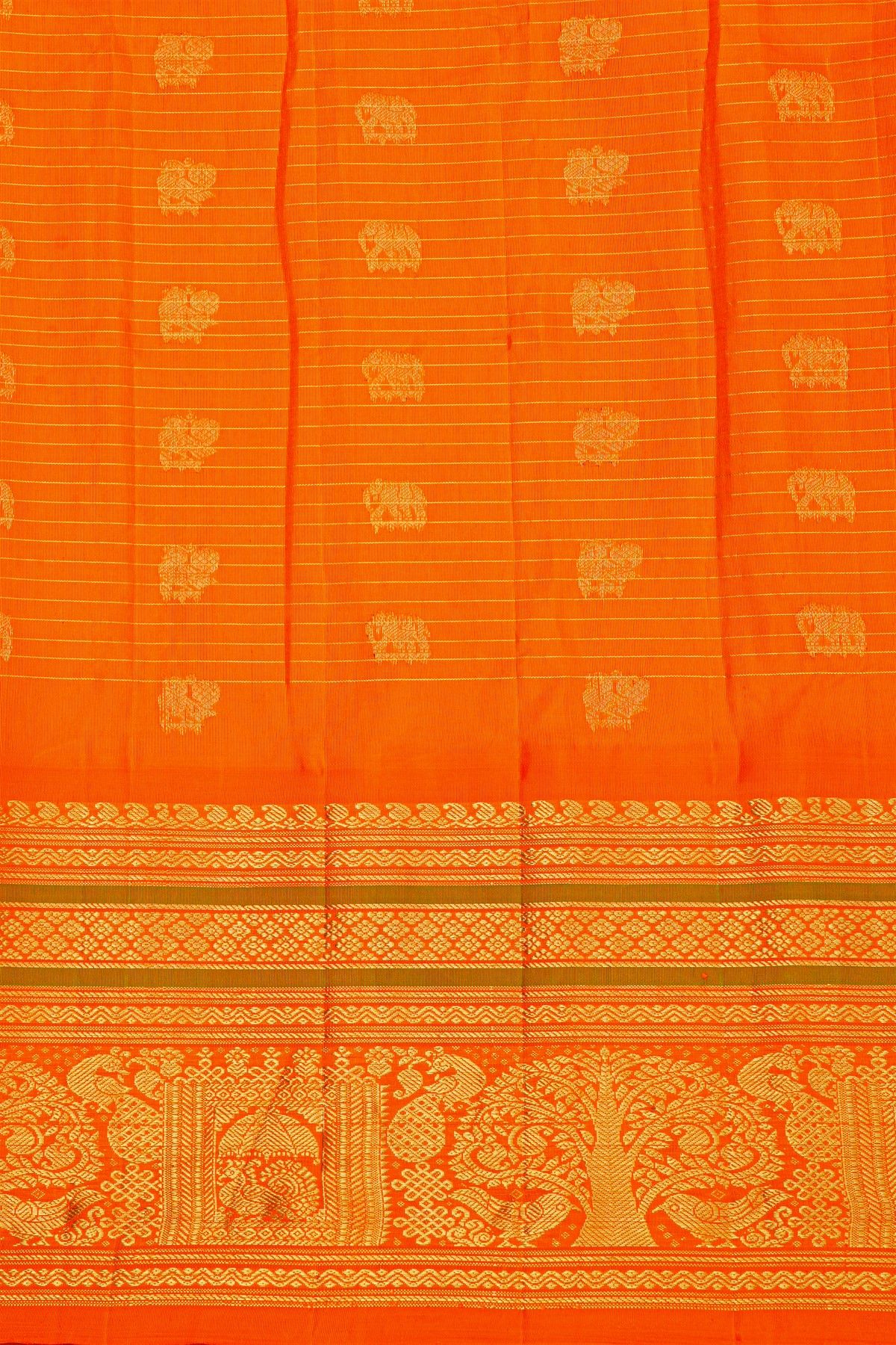 Gadwal Silk Sea Green Saree With Elephant Buttis Body