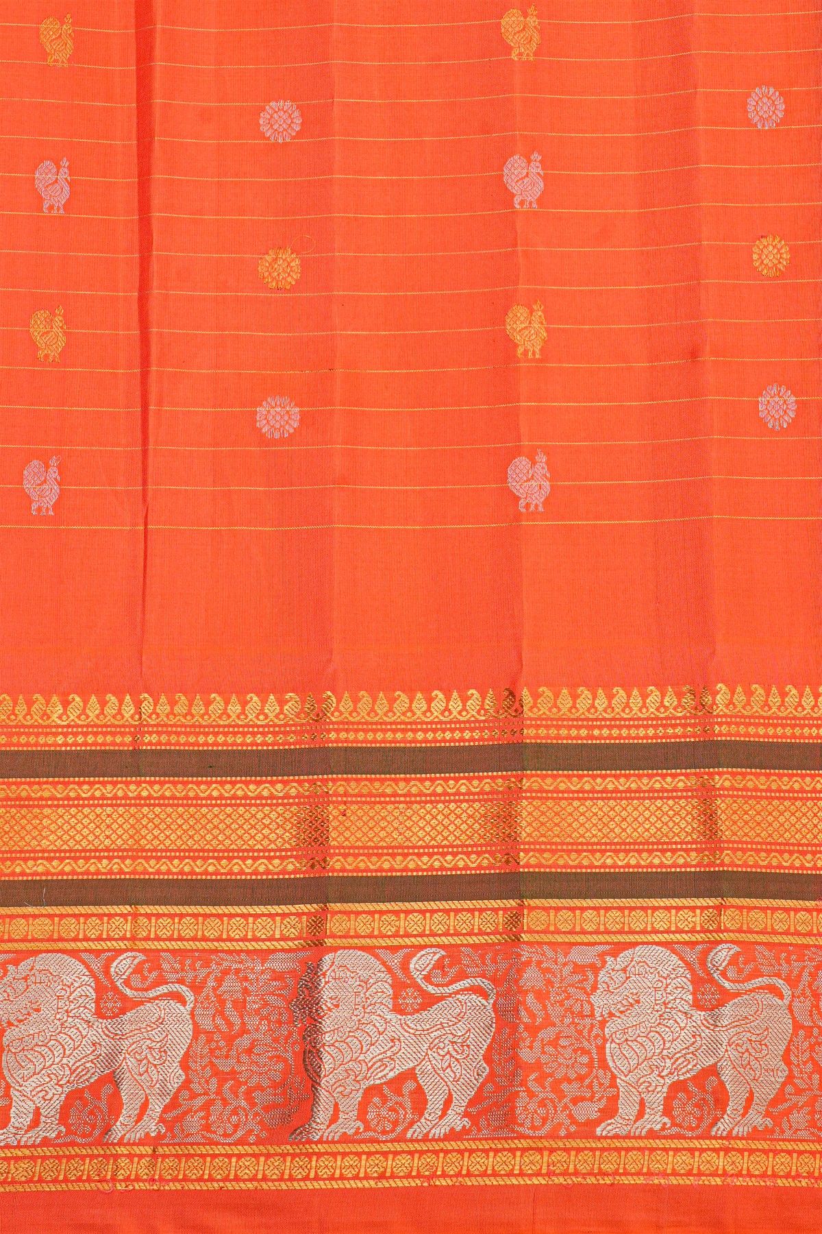Gadwal Silk Navy Blue Saree With Florals And Animal Border