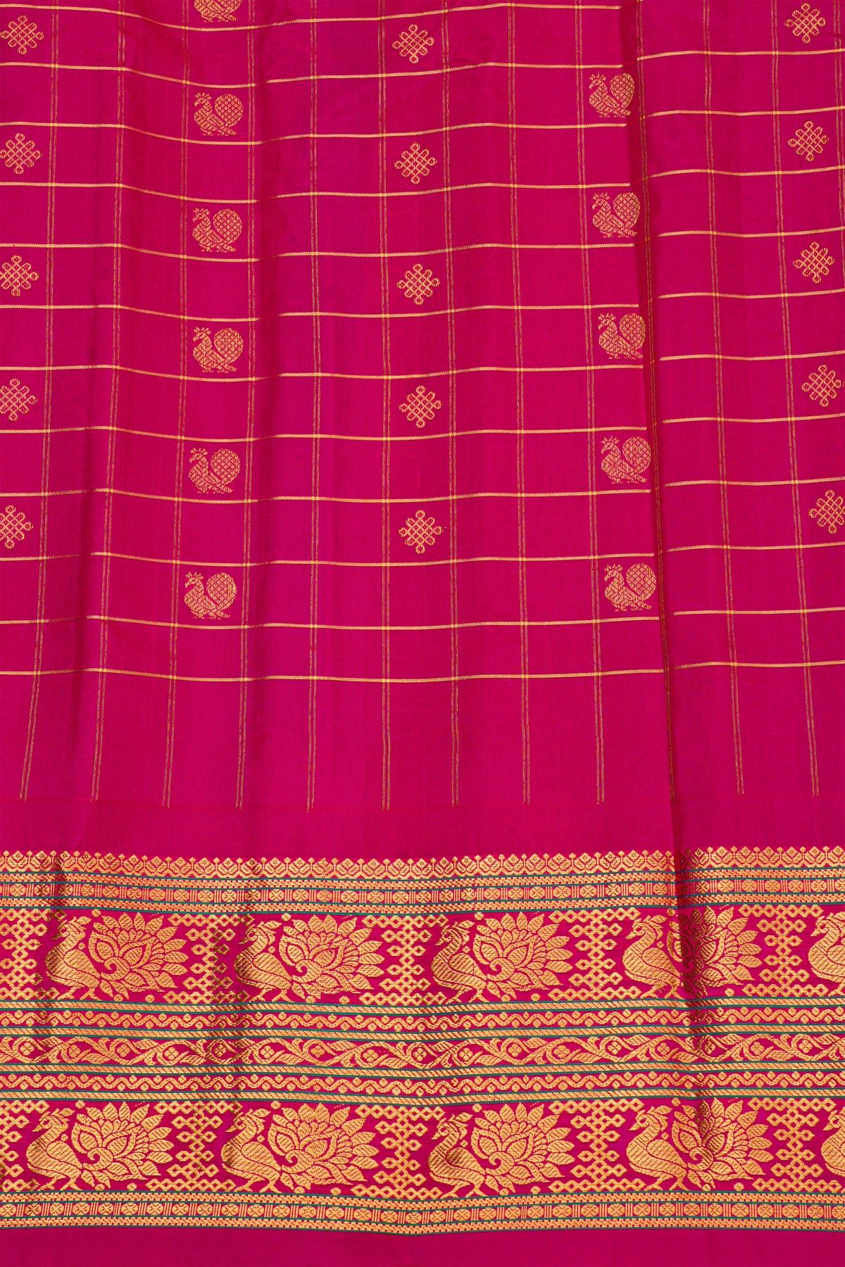 Gadwal Silk Mint Green Saree With Floral Jaal And Peacock Border