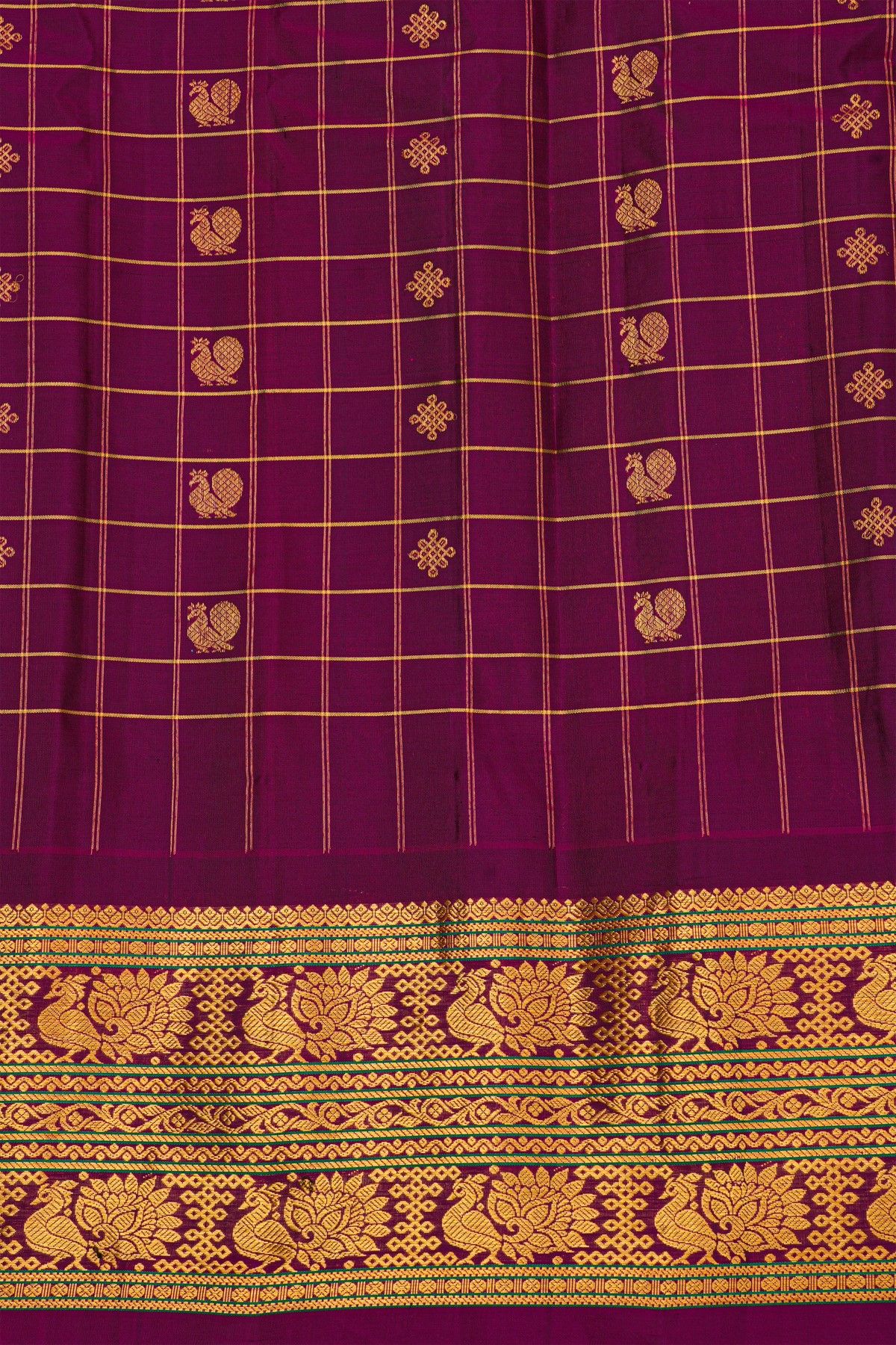 Gadwal Silk Orange Saree With Florals And Peacocks Border