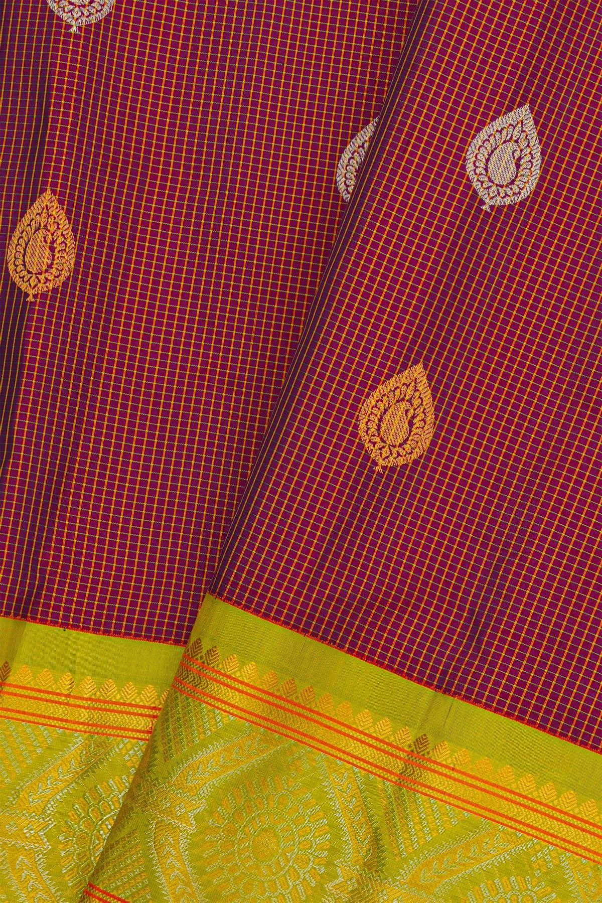 Gadwal Silk Maroon Saree With Mango Paisley Buttis Body