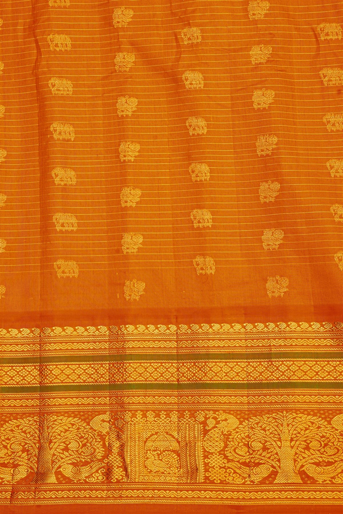 Gadwal Silk Maroon Saree With Elephants And Peacocks Buttis In Checks Body