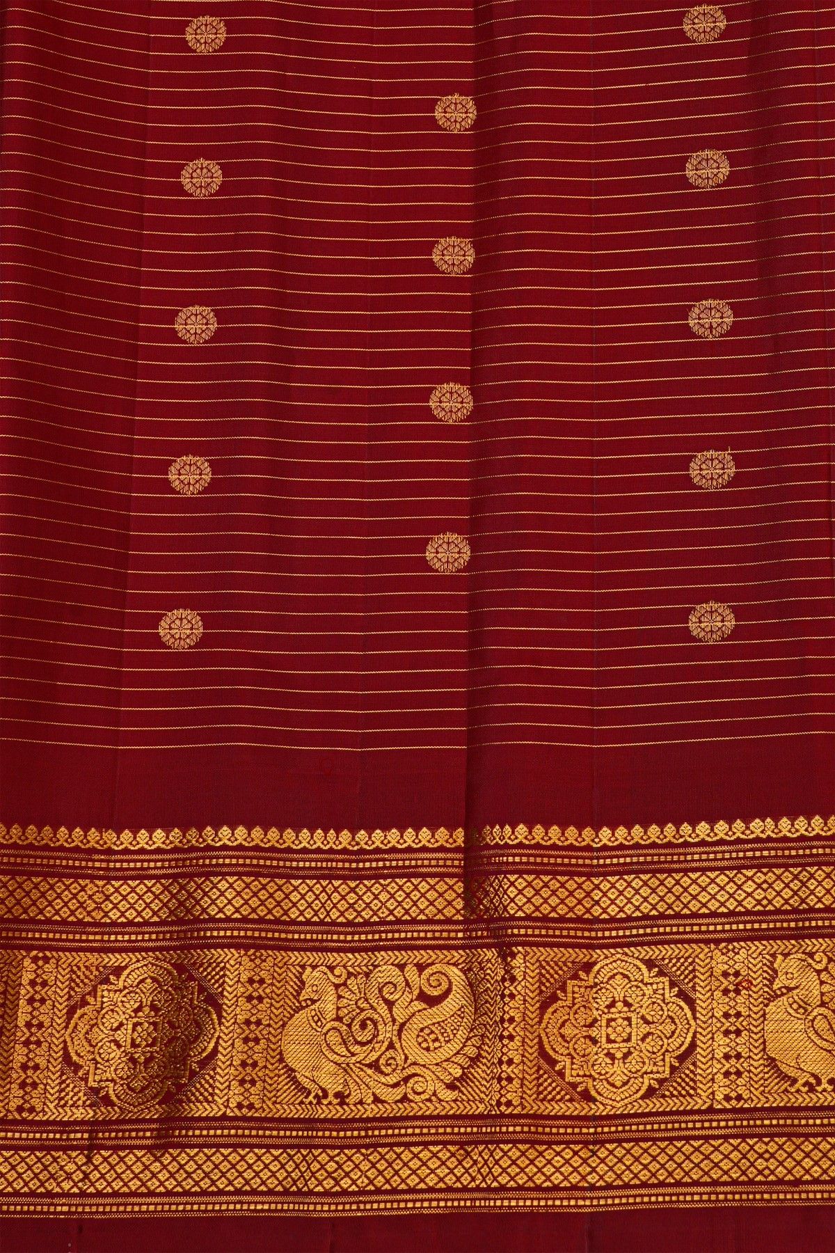 Gadwal Silk Peach Saree With Floral And Peacock In Checks Border