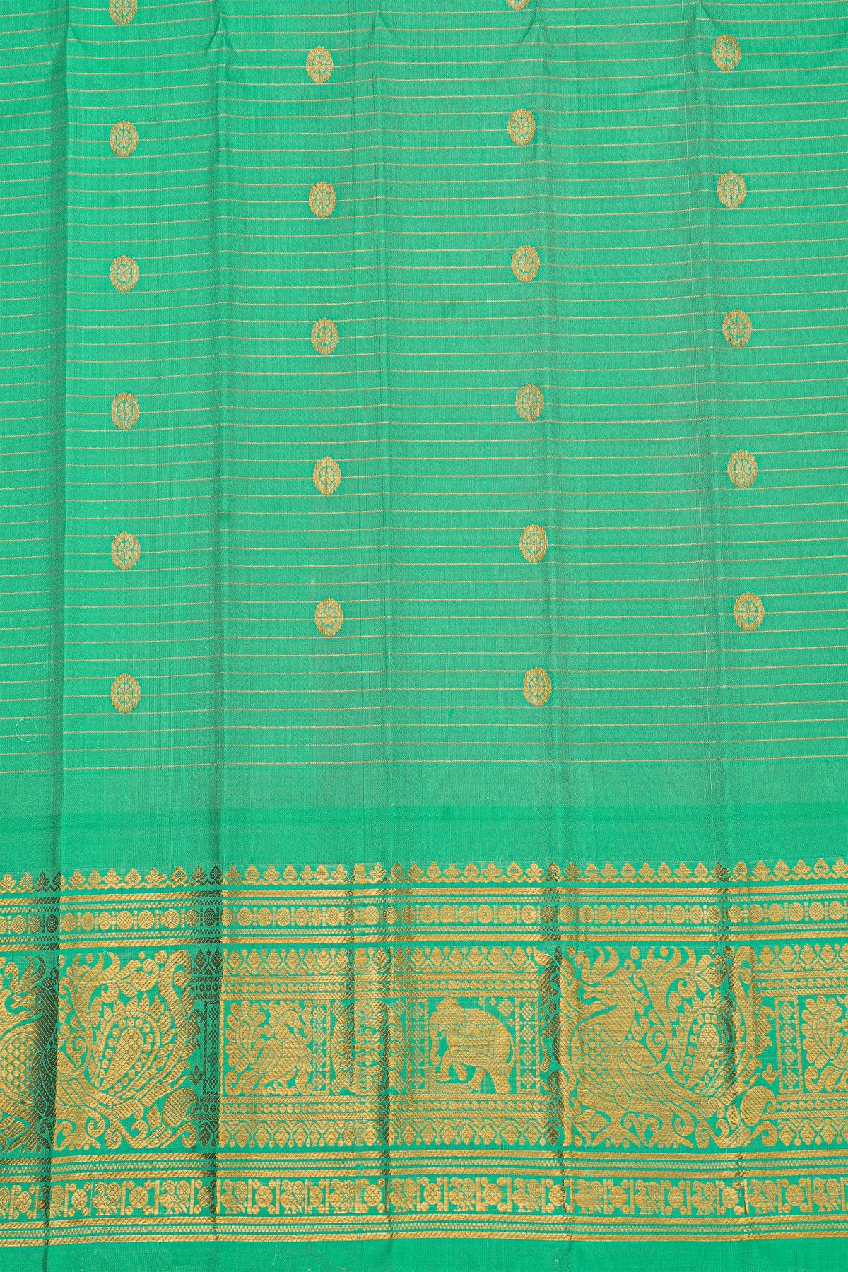 Gadwal Silk Orange Saree With Animal Buttis And Checks Body