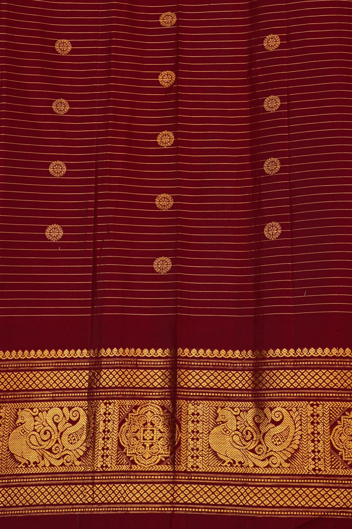 Gadwal Silk Peach Orange Saree With Floral And Peacock Border