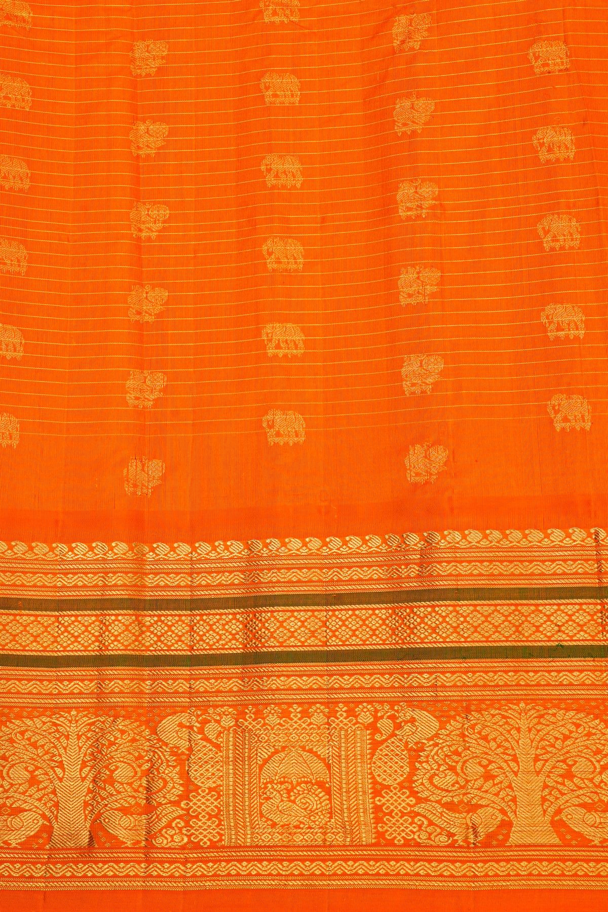 Gadwal Silk Lilac Saree With Elephants And Peacock Buttis In Checks Body