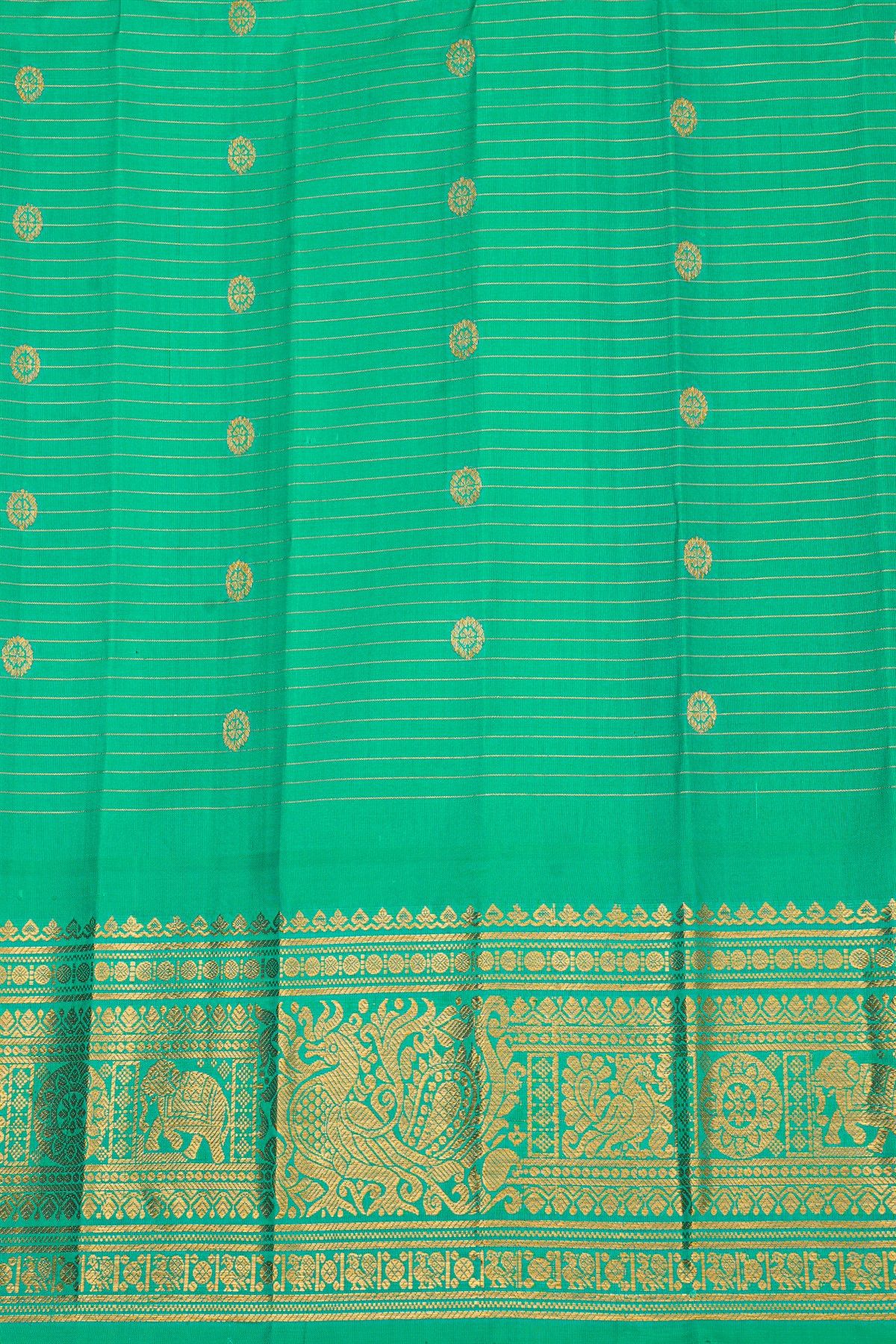 Gadwal Silk Brown Saree With Animal Motifs Zari Buttis