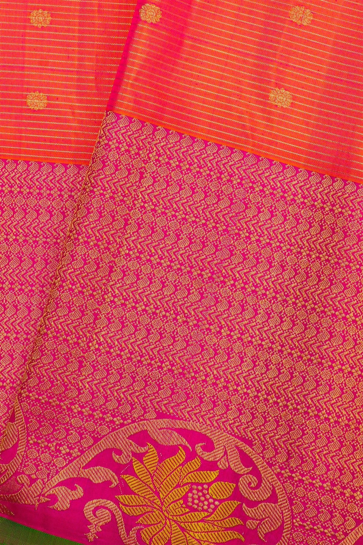 Gadwal Silk Dual Colour Saree With Florals And Butti Body