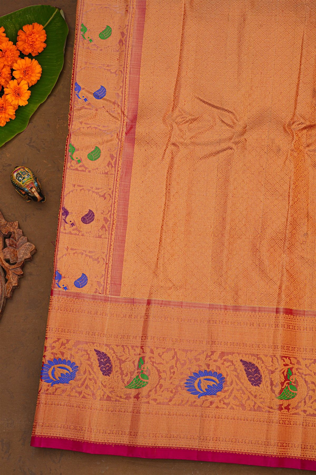 Gadwal Silk Rani Pink Saree With Meenakari Border