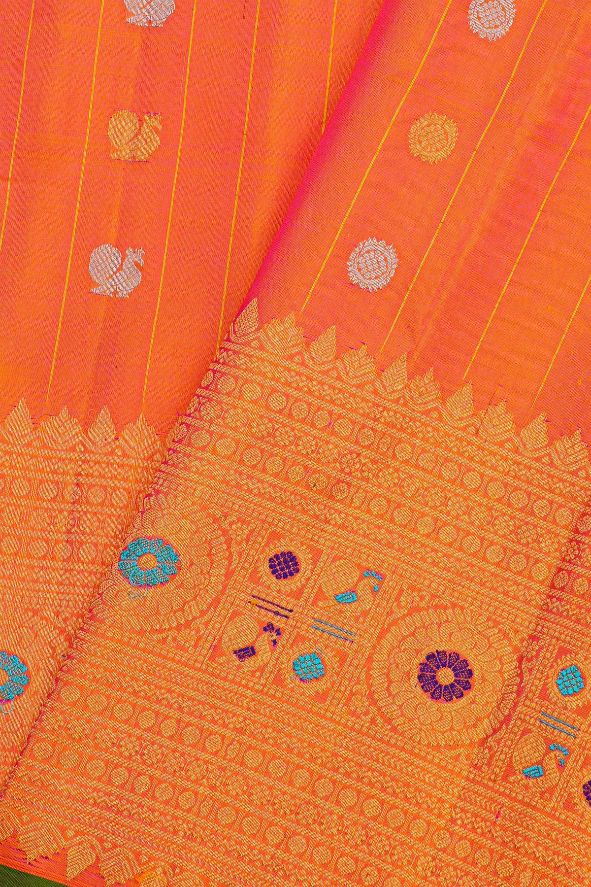 Gadwal Silk Dual Colour Saree With Meenakari Border