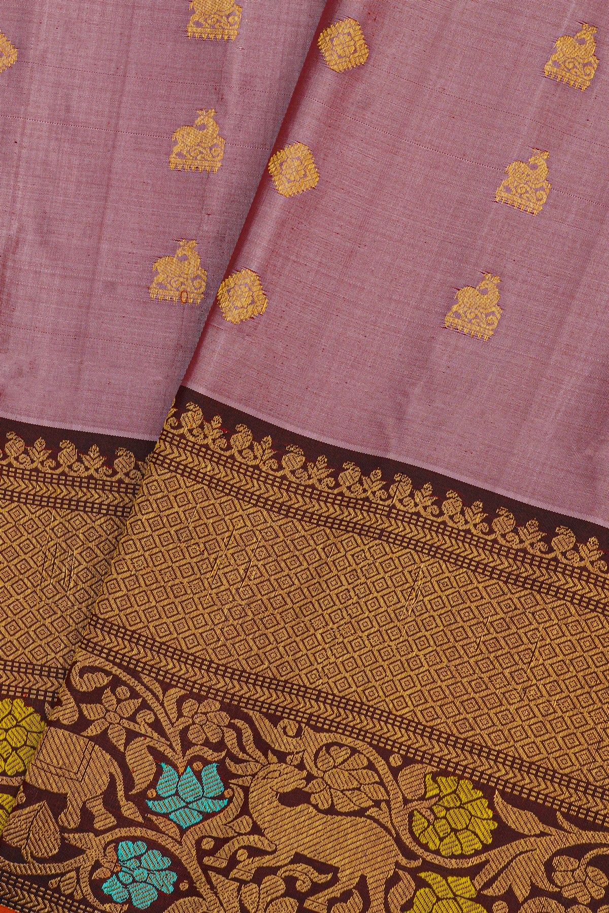 Gadwal Silk Peach Pink Saree With Meenakari Border