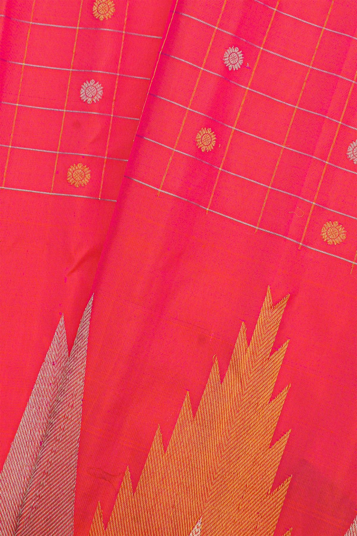Gadwal Silk Rani Pink Saree With Elegant Temple Border