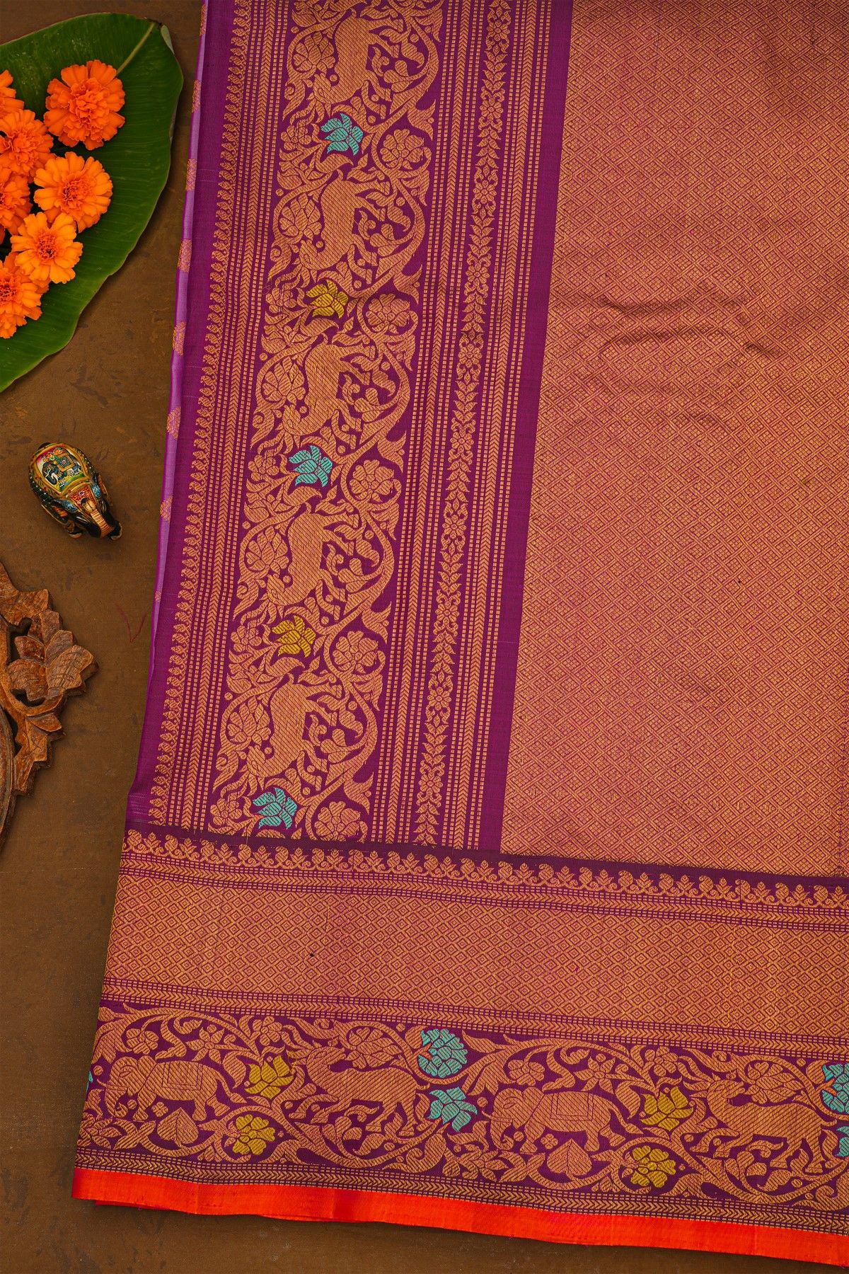 Gadwal Silk Dark Pink Saree With Florals And Buttis Body