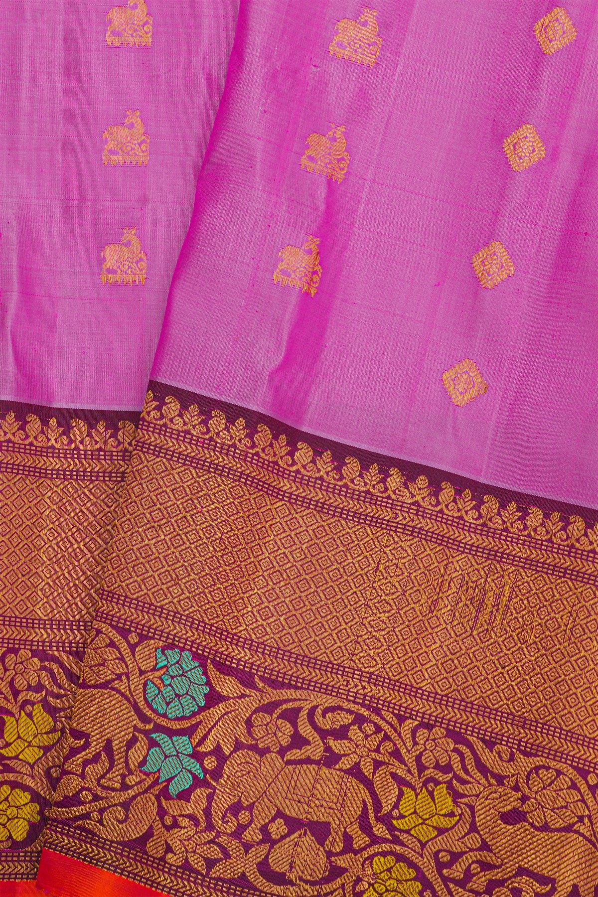 Gadwal Silk Dark Pink Saree With Florals And Buttis Body