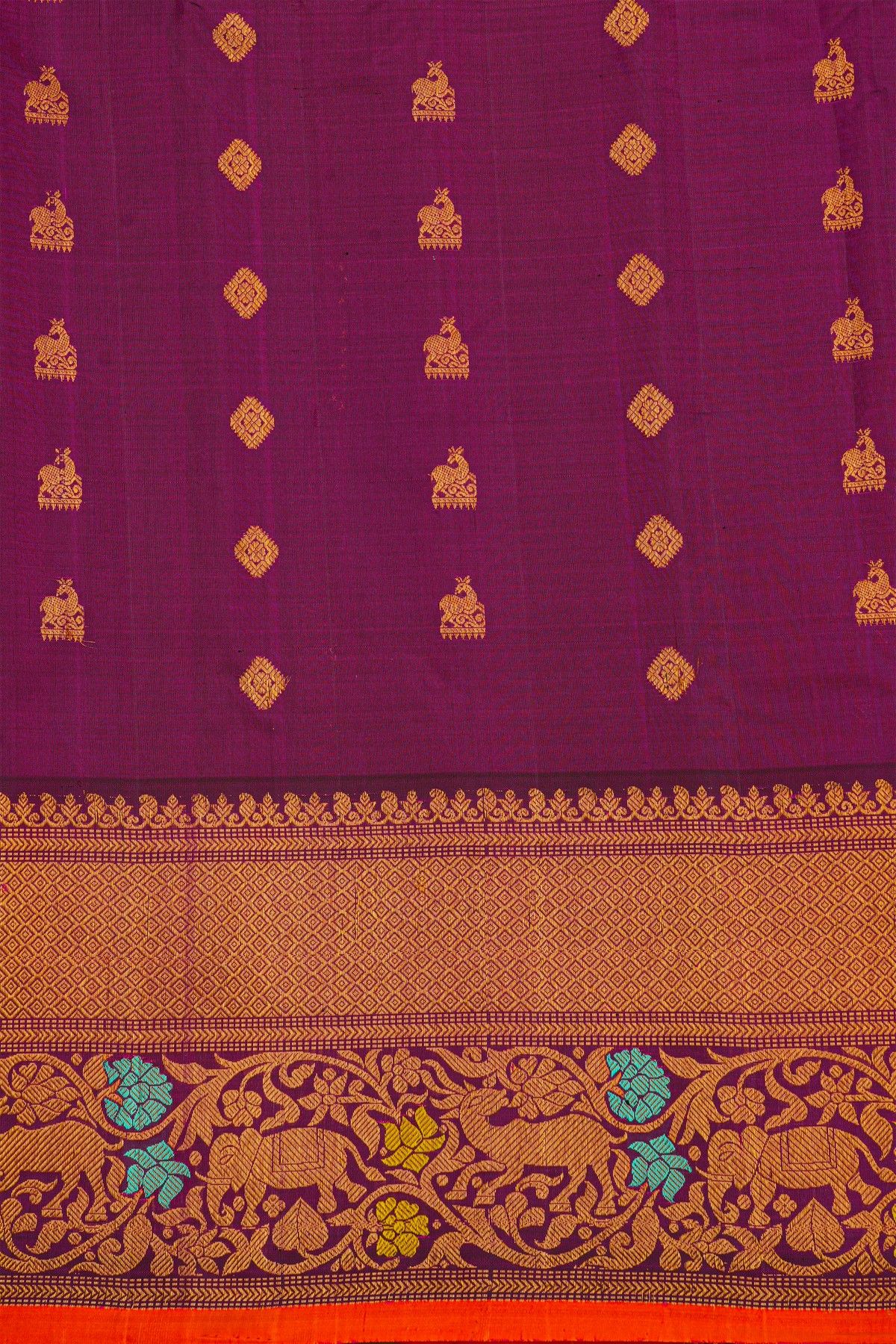Gadwal Silk Dark Pink Saree With Florals And Buttis Body