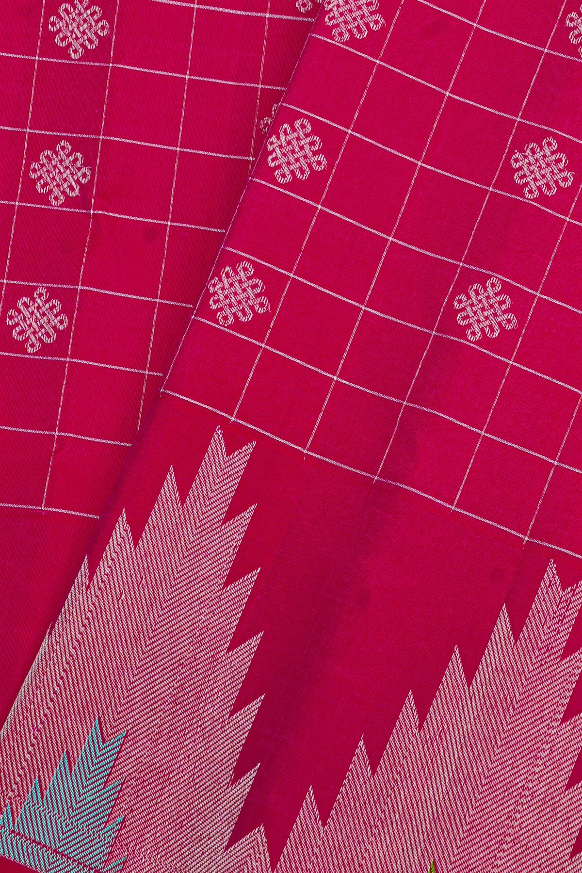 Gadwal Silk Rani Pink Saree With Temple Border
