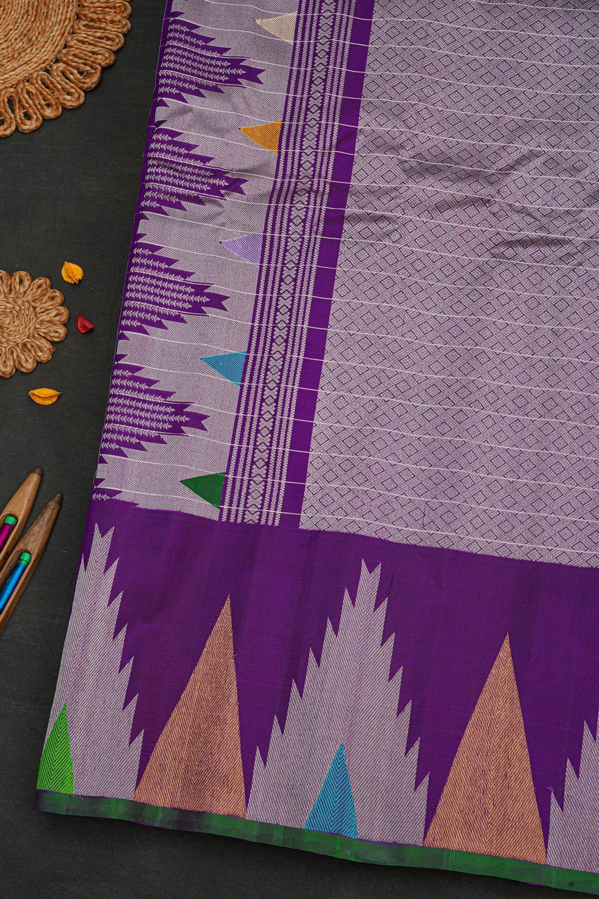 Gadwal Silk Violet Saree With Temple Border