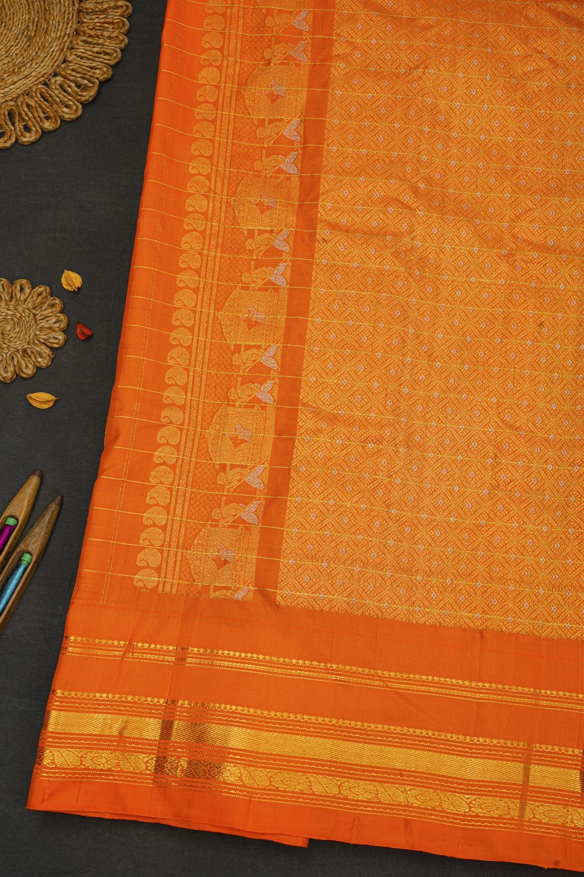 Gadwal Silk Black Saree With Contrast Temple Border