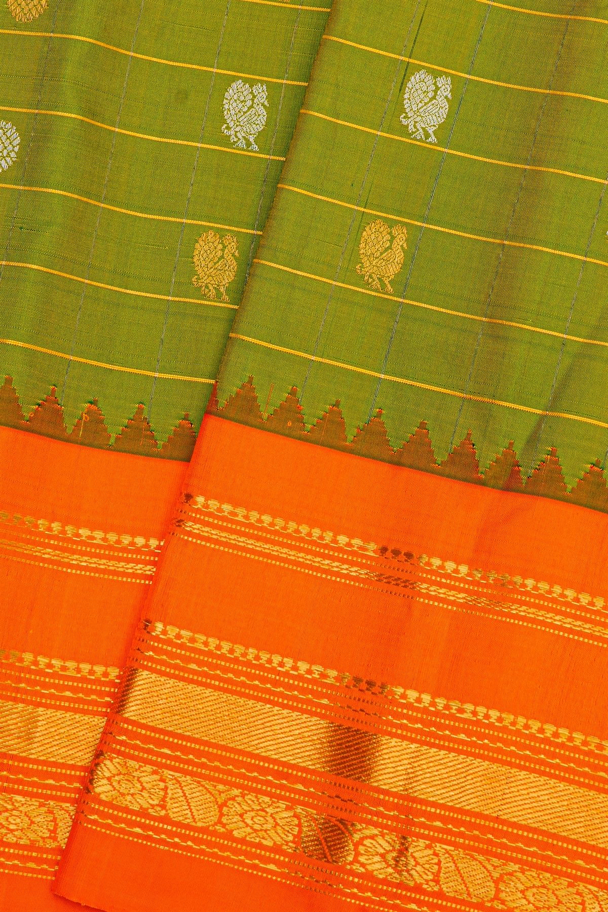 Gadwal Silk Lime Green Saree With Temple Border