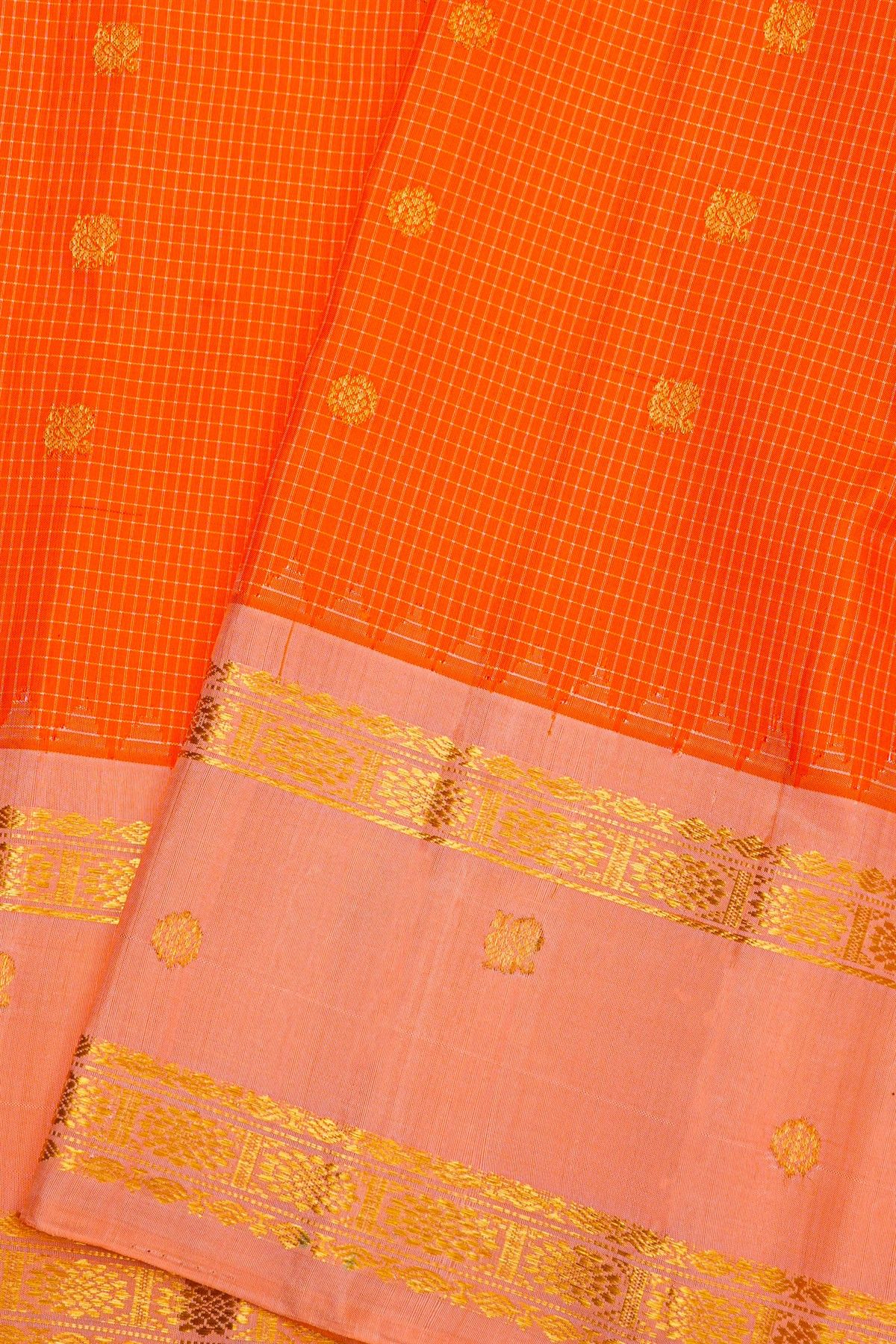 Gadwal Silk Orange Saree With Contrast Gap Border
