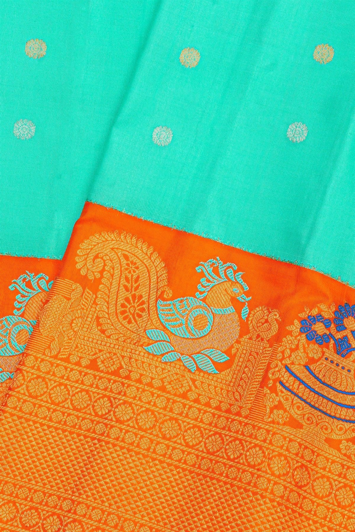 Gadwal Silk Mint Green Saree With Meenakari Border