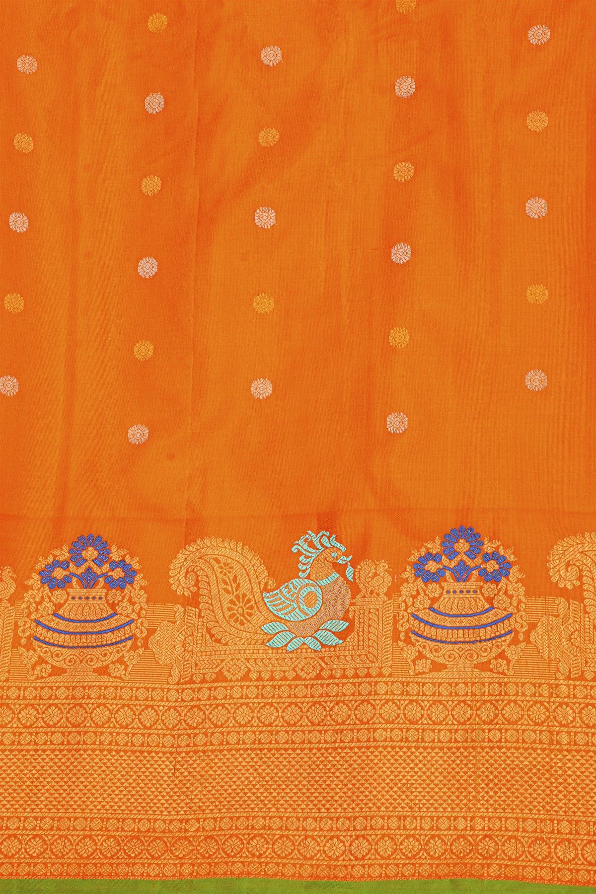 Gadwal Silk Mint Green Saree With Meenakari Border