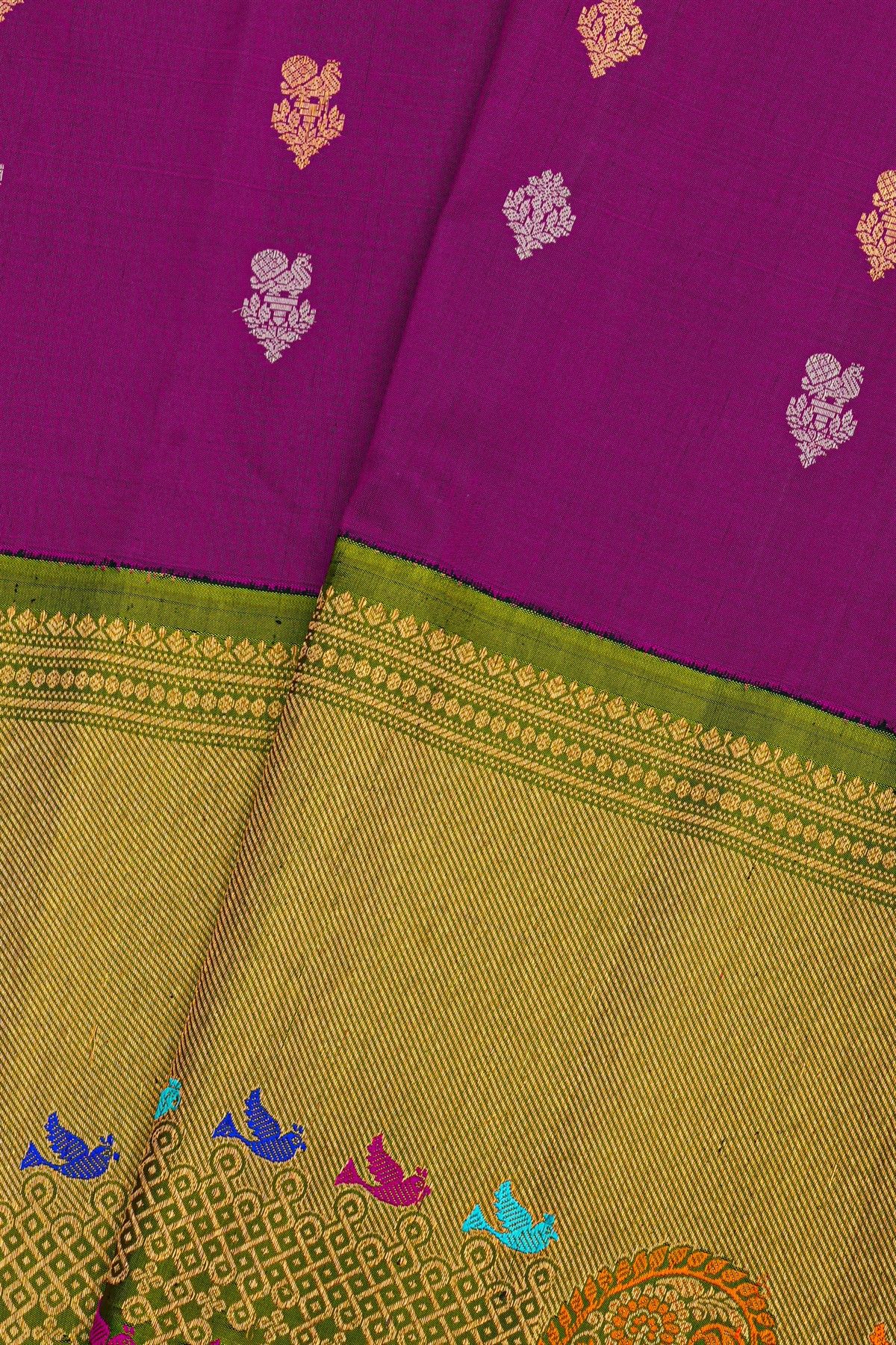 Gadwal Silk Violet Saree With Meenakari Border