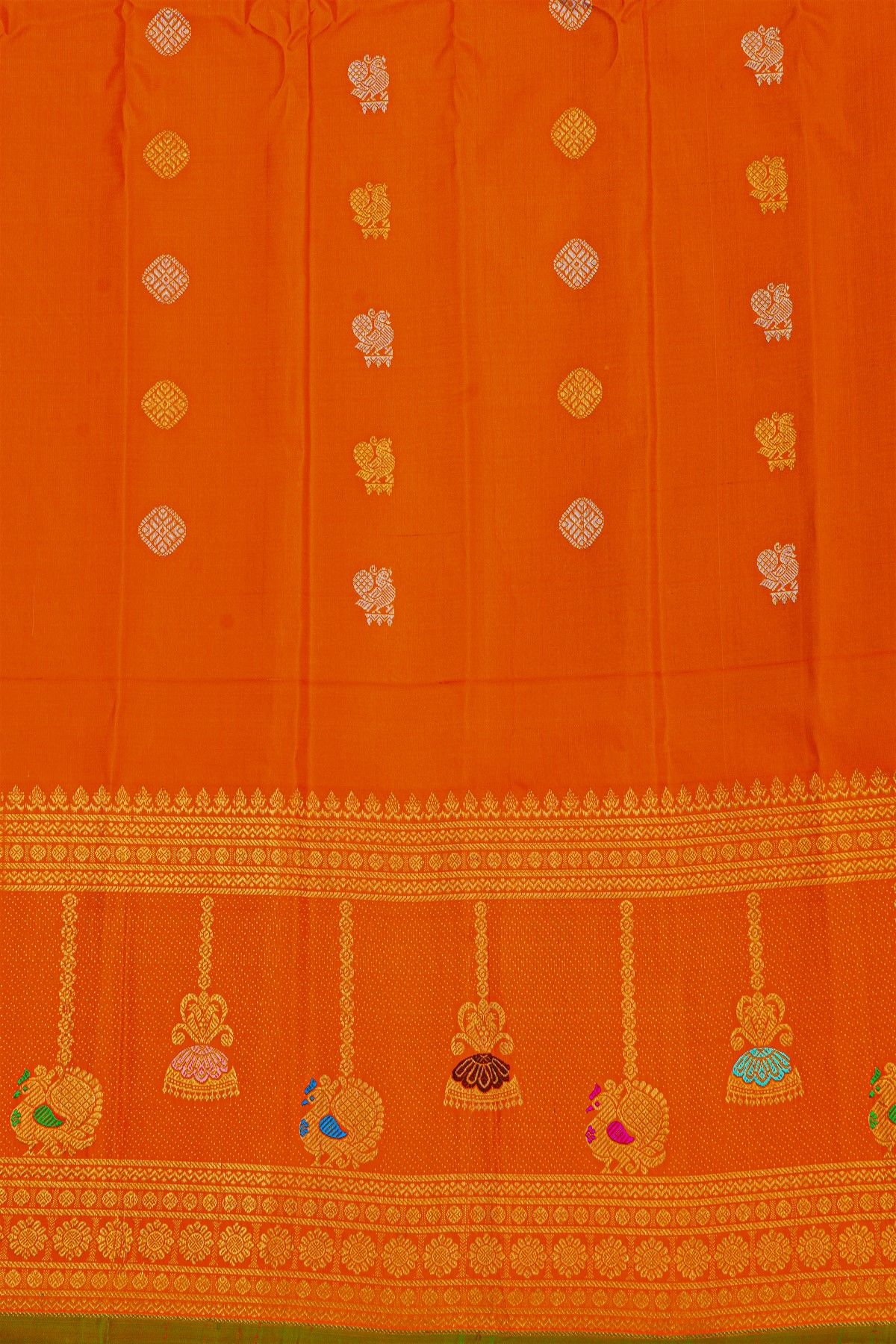 Gadwal Silk Dark Maroon Saree With Meenakari Orange Border