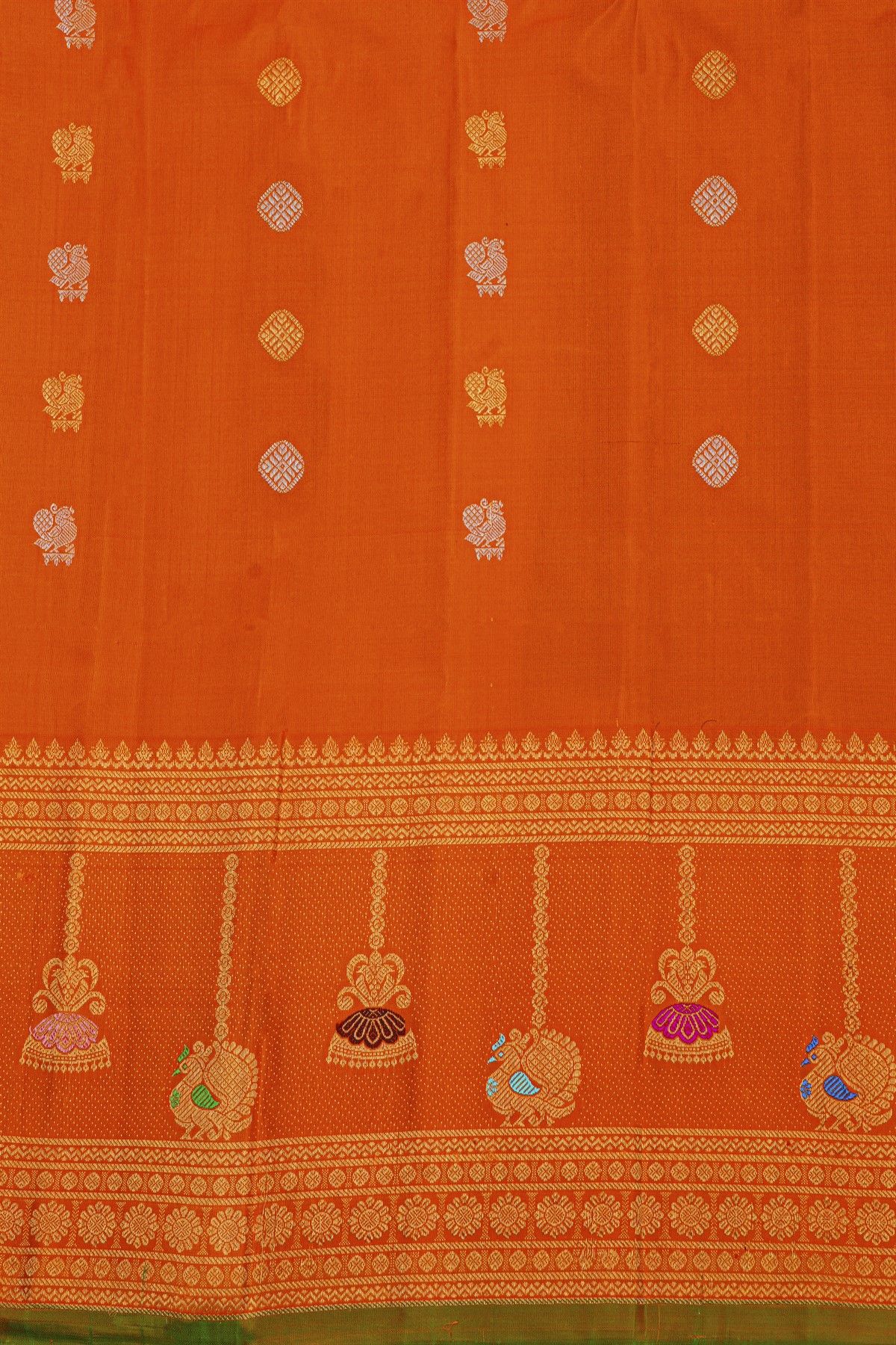 Gadwal Silk Dark Maroon Saree With Florals And Peacock Buttis Body