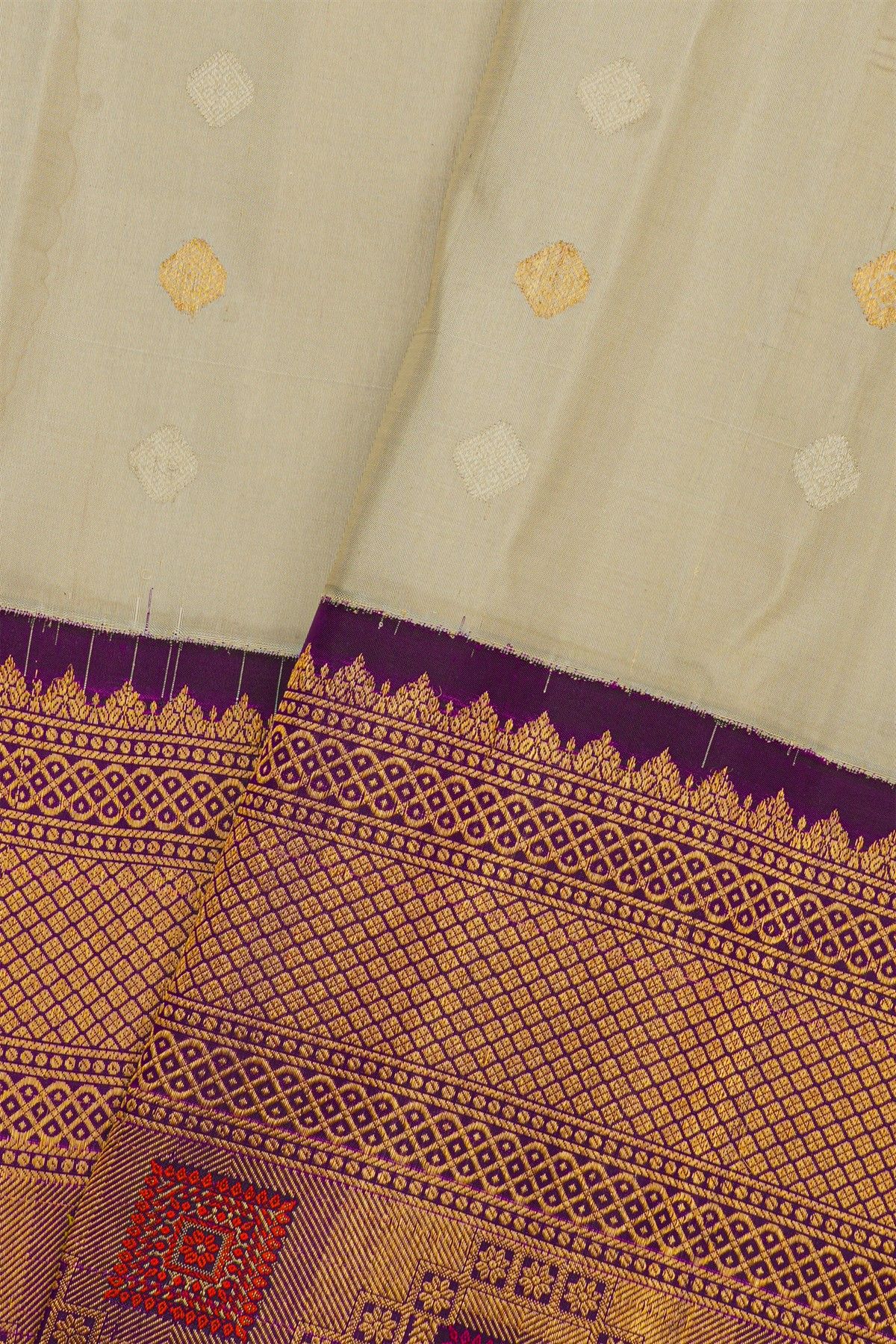 Gadwal Silk Off White Saree With Meenakari Violet Border