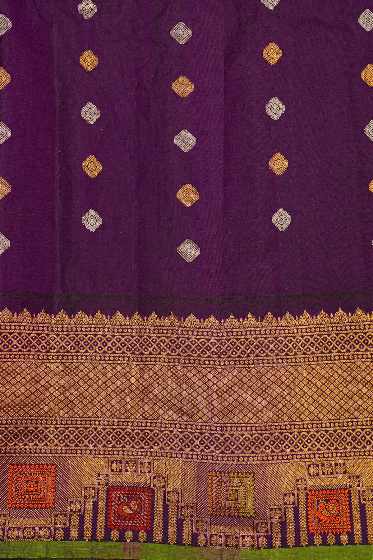 Gadwal Silk Off White Saree With Meenakari Violet Border