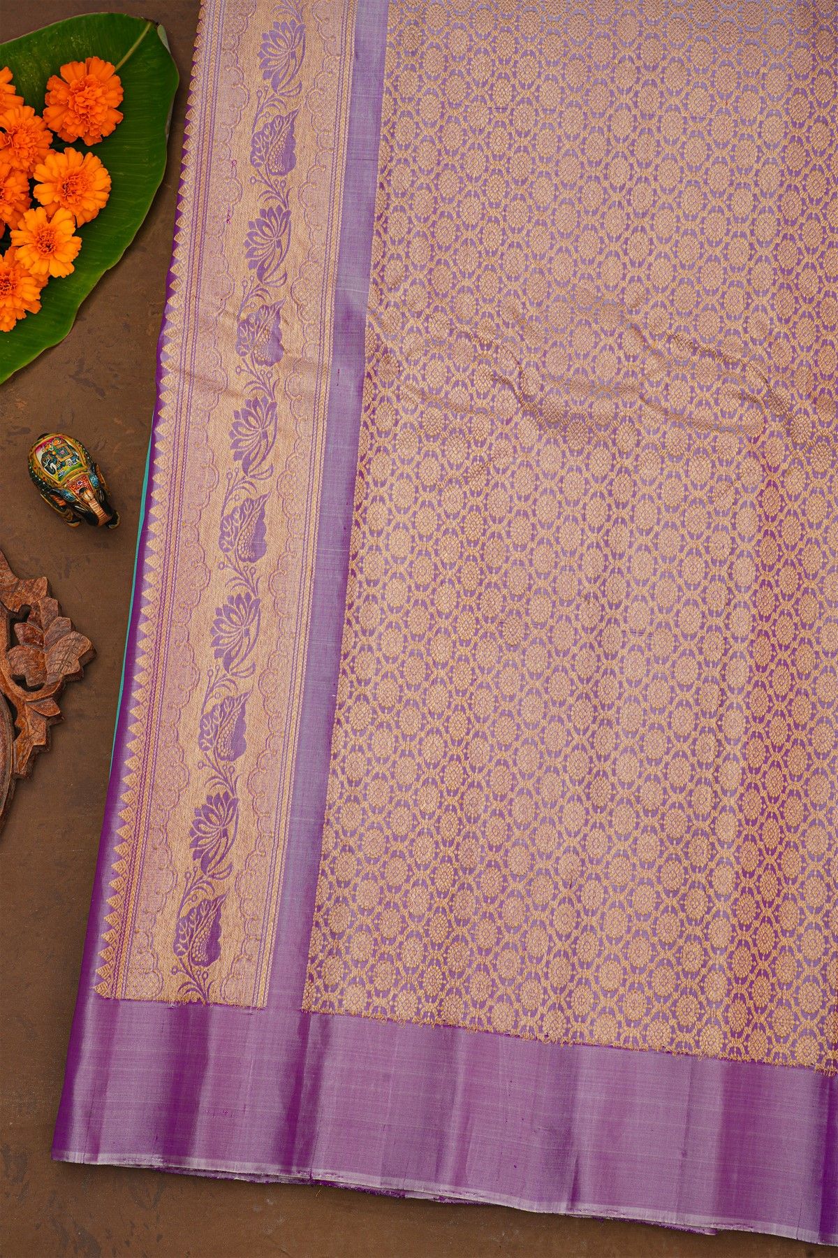 Gadwal Silk Mint Blue Saree With Temple Border