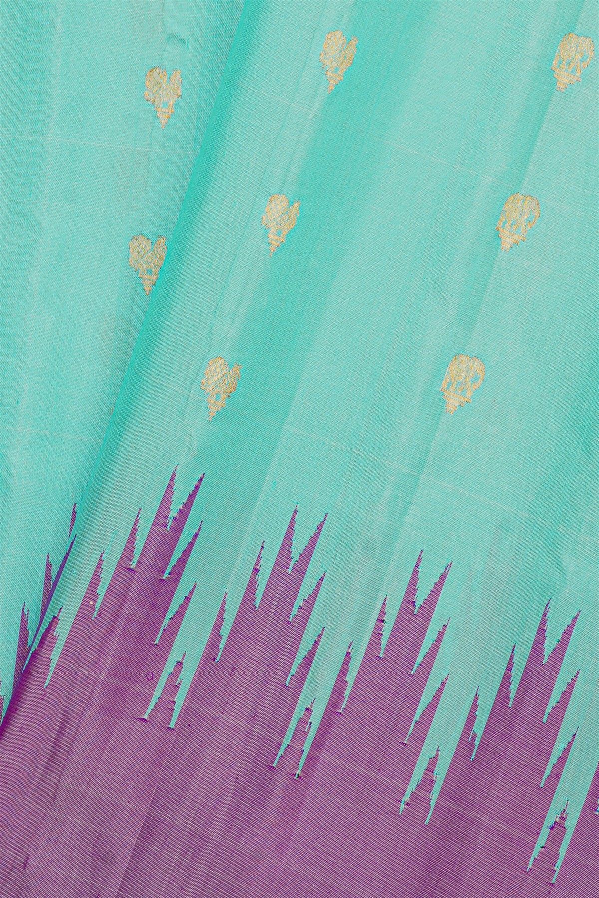 Gadwal Silk Mint Blue Saree With Temple Border