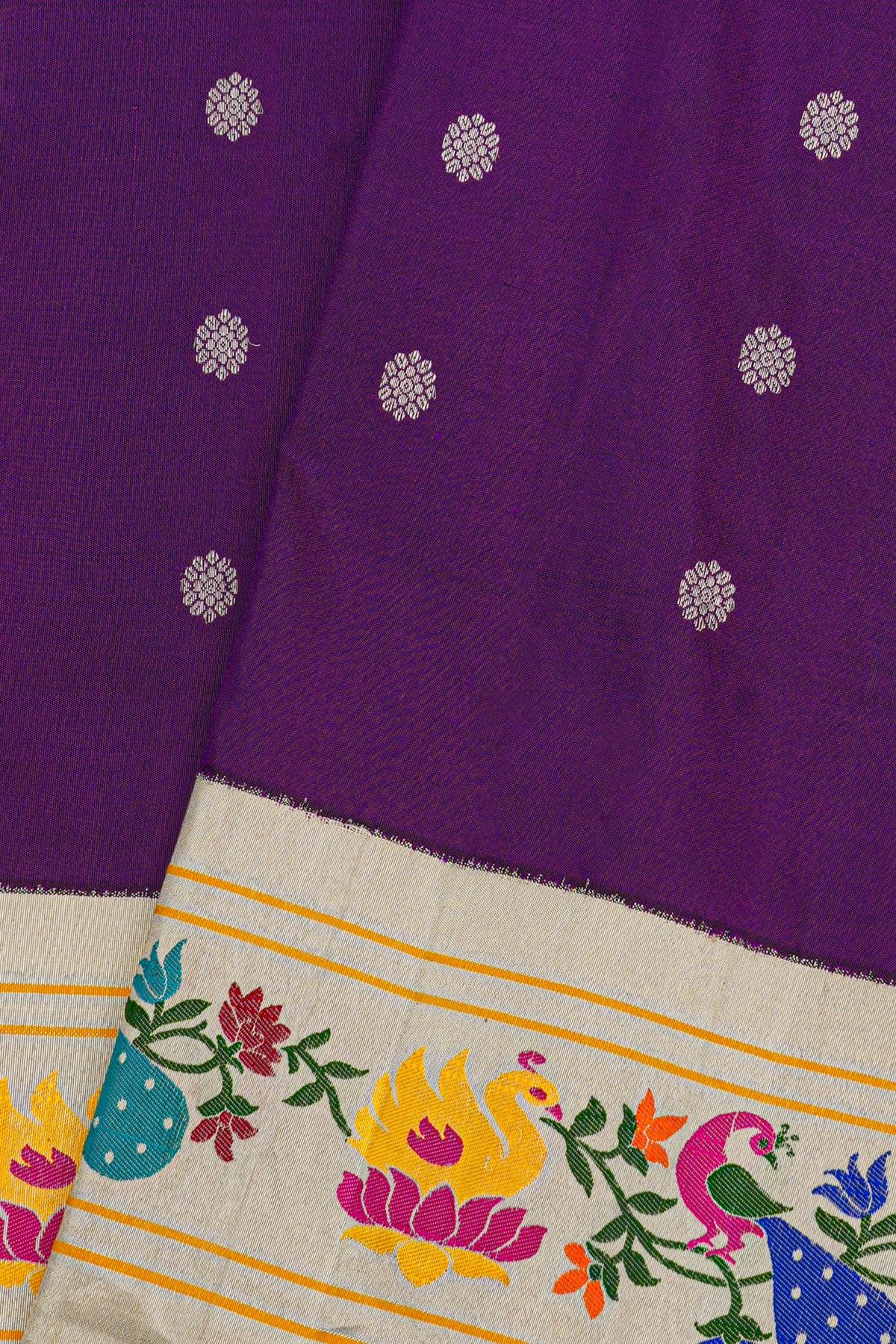 Gadwal Silk Violet Saree With Birds And Peacocks Border