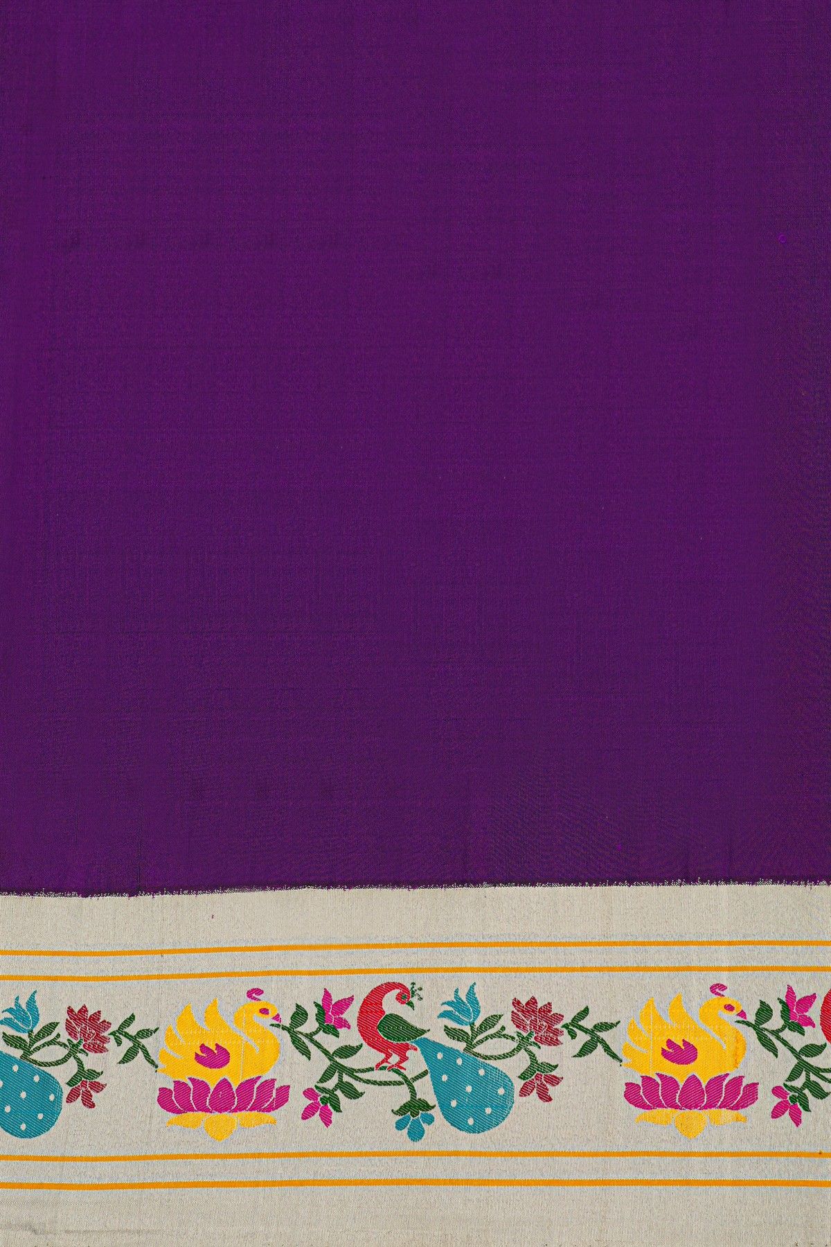 Gadwal Silk Violet Saree With Birds And Peacocks Border