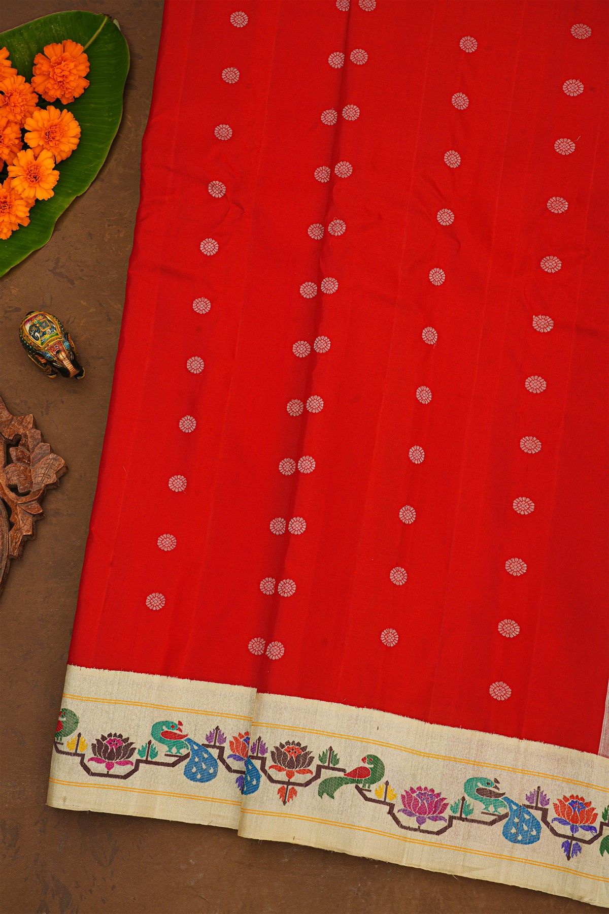 Gadwal Silk Red Saree With Paithani Border And Pallu