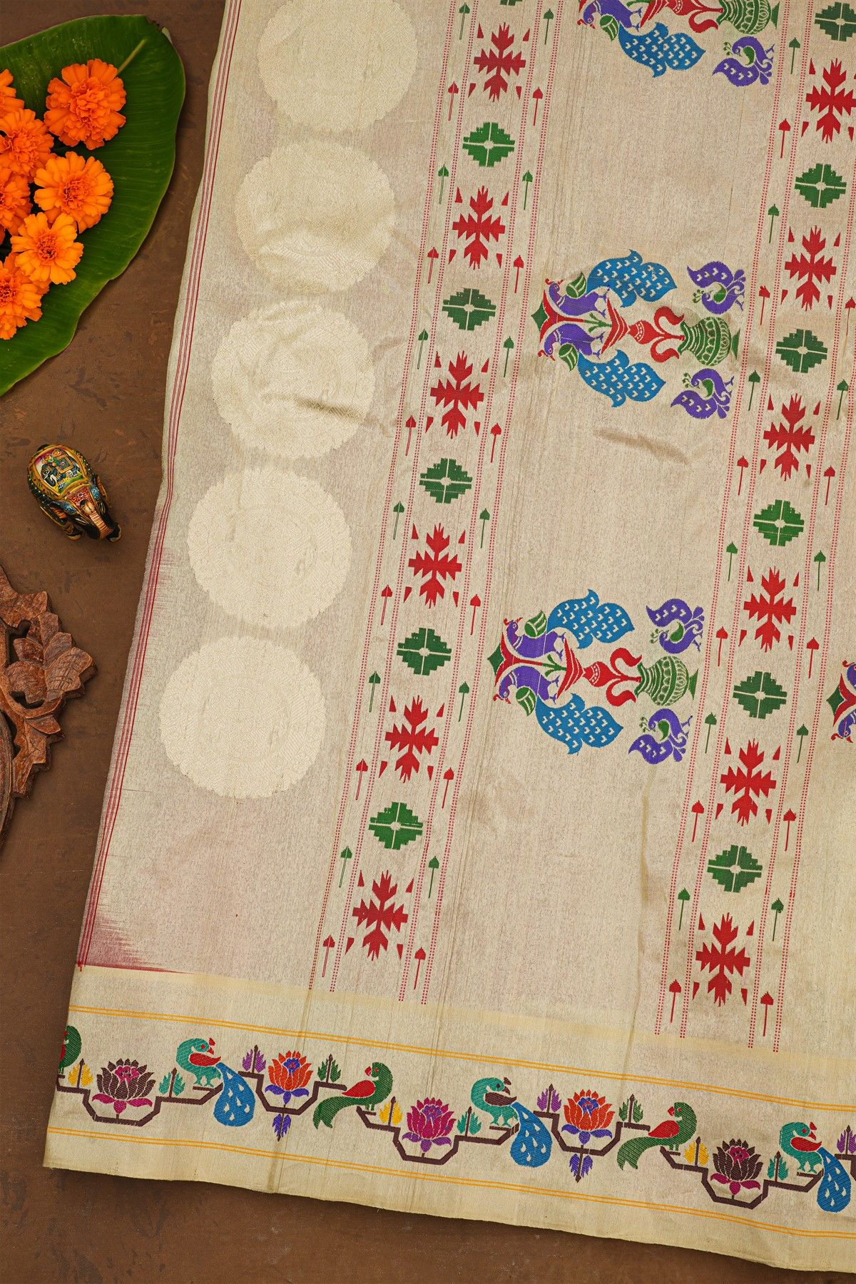 Gadwal Silk Red Saree With Paithani Border And Pallu