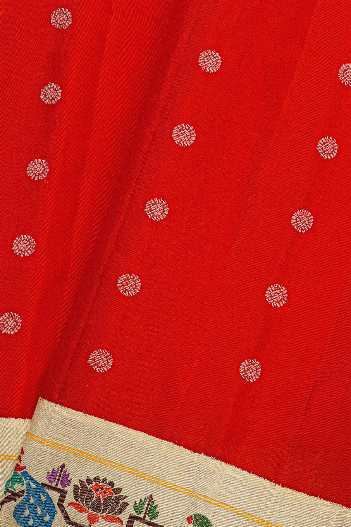 Gadwal Silk Red Saree With Paithani Border And Pallu