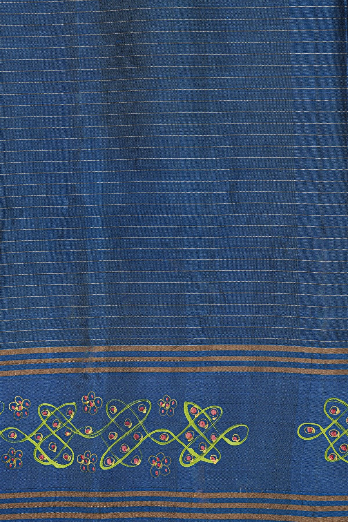 Coimbatore Soft Silk Mehendi Green Saree With Brush Hand-Painted Kolam Border