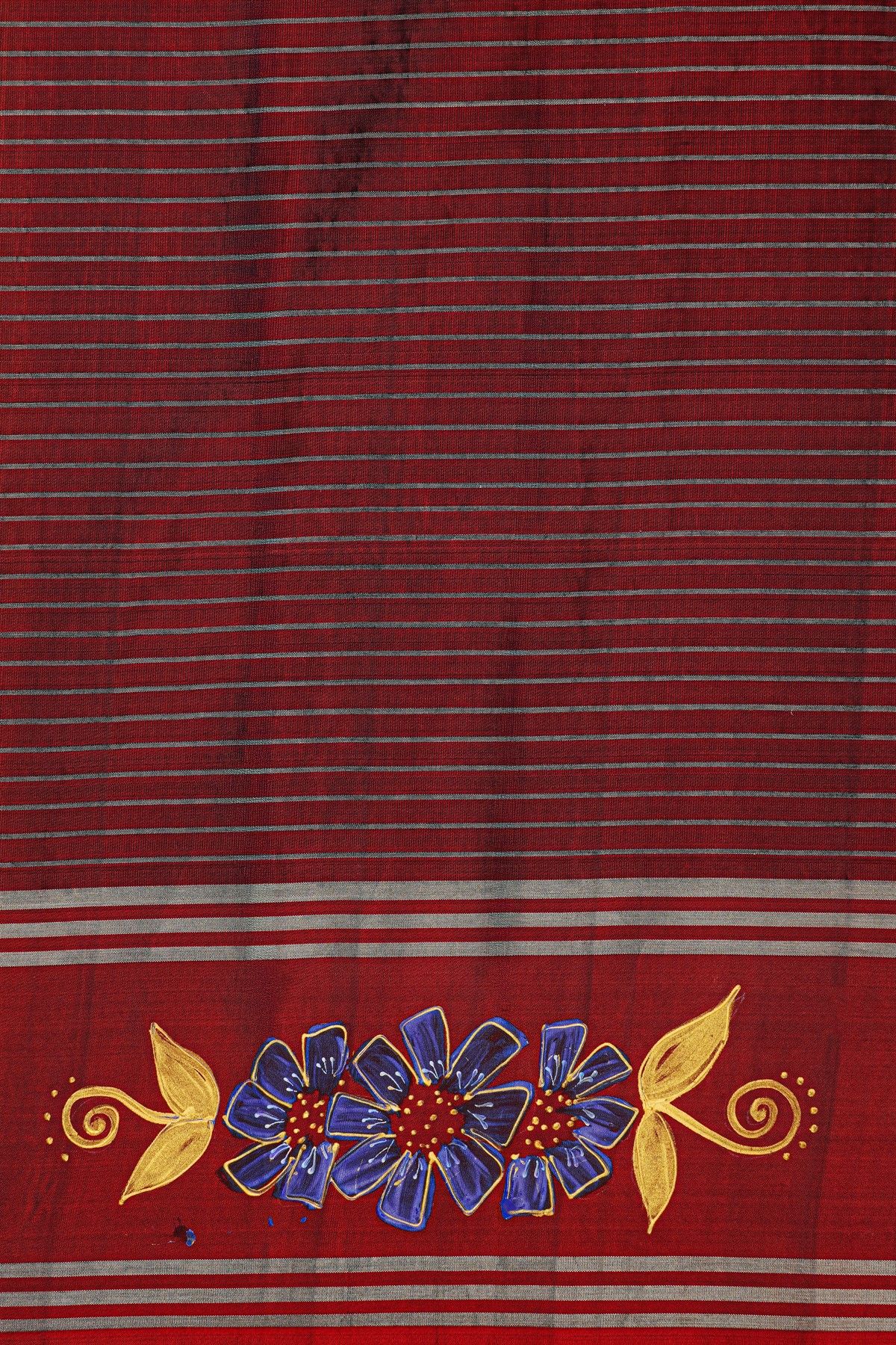Coimbatore Soft Silk Teal Blue Saree With Brush Hand-Painted Florals And Leaves Jaal Border