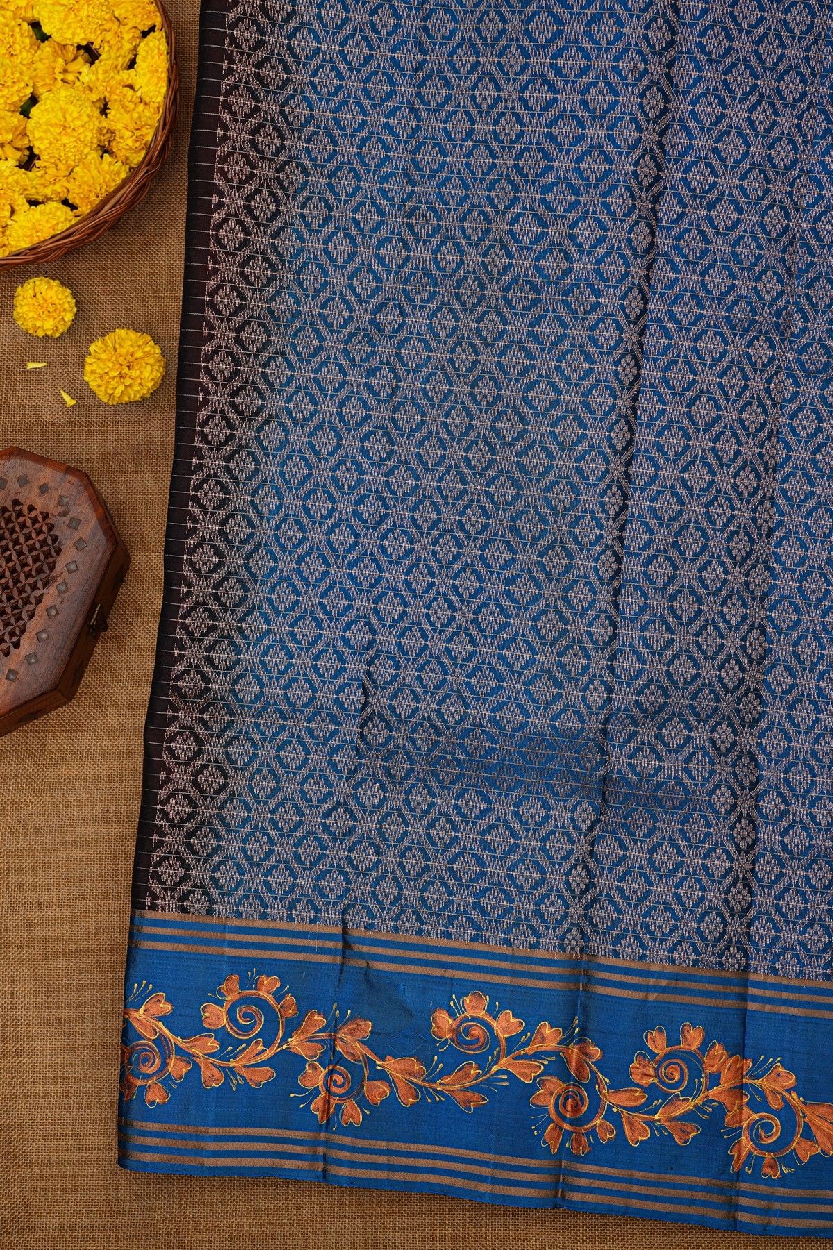 Coimbatore Soft Silk Brown Saree With Brush Hand-Painted Florals And Elephants Border