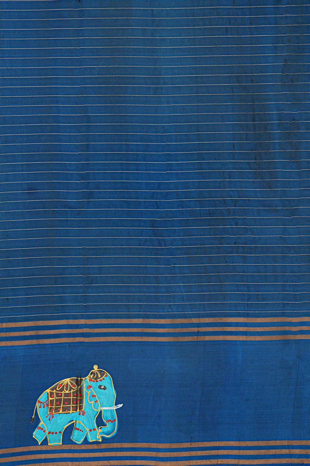 Coimbatore Soft Silk Brown Saree With Brush Hand-Painted Florals And Elephants Border