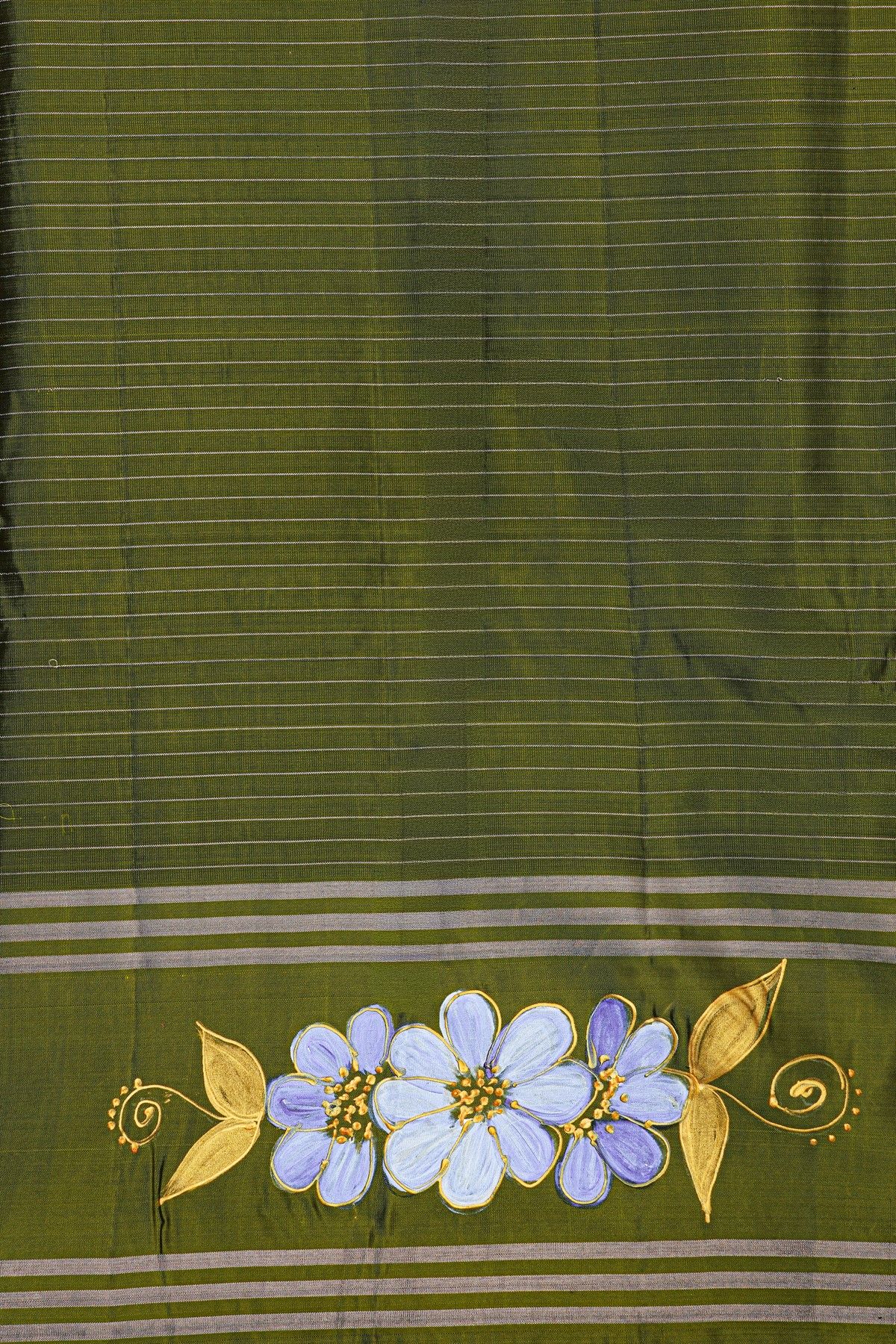 Coimbatore Soft Silk Navy Blue Saree With Brush Hand-Painted Florals Border