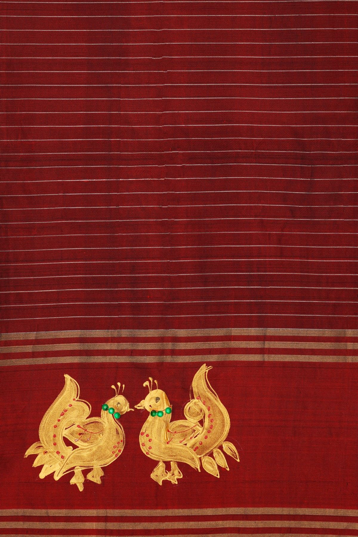 Coimbatore Soft Silk Grey Saree With Brush Hand-Painted Florals And Peacocks Border